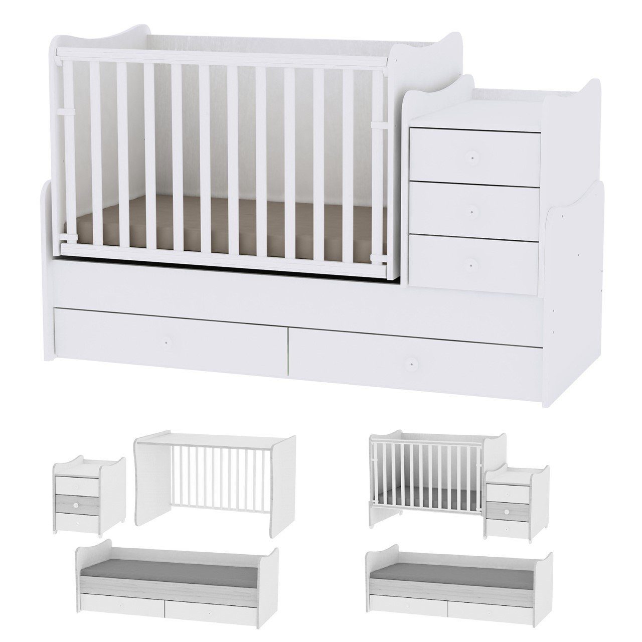 Lorelli Komplettbett Babybett Maxi Plus New, Schaukelfunktion Jugendbett Schrank Schreibtisch
