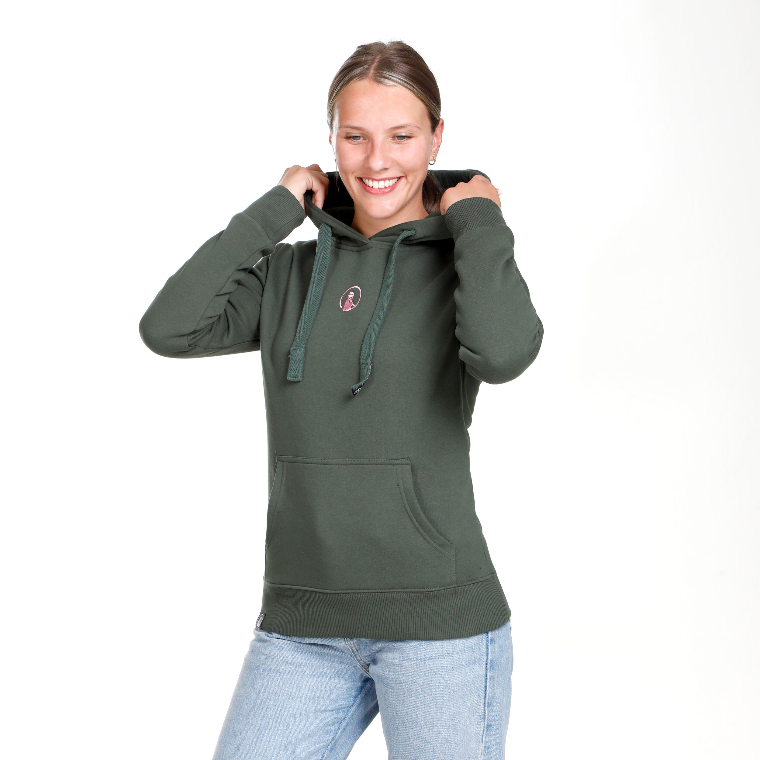 Ready To Serve Hoody Damen - Dunkelgrün, Rosa