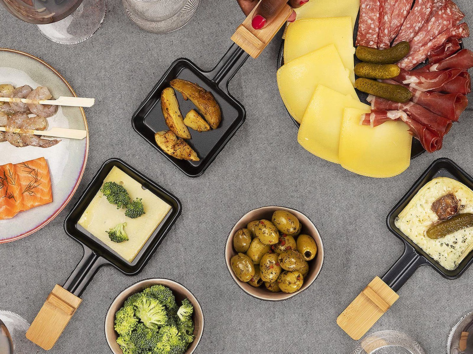 Setpoint Raclette, Großer XL Tischgrill eckig für 2-8 Personen, Raclet Gerät mit 8 Gabeln