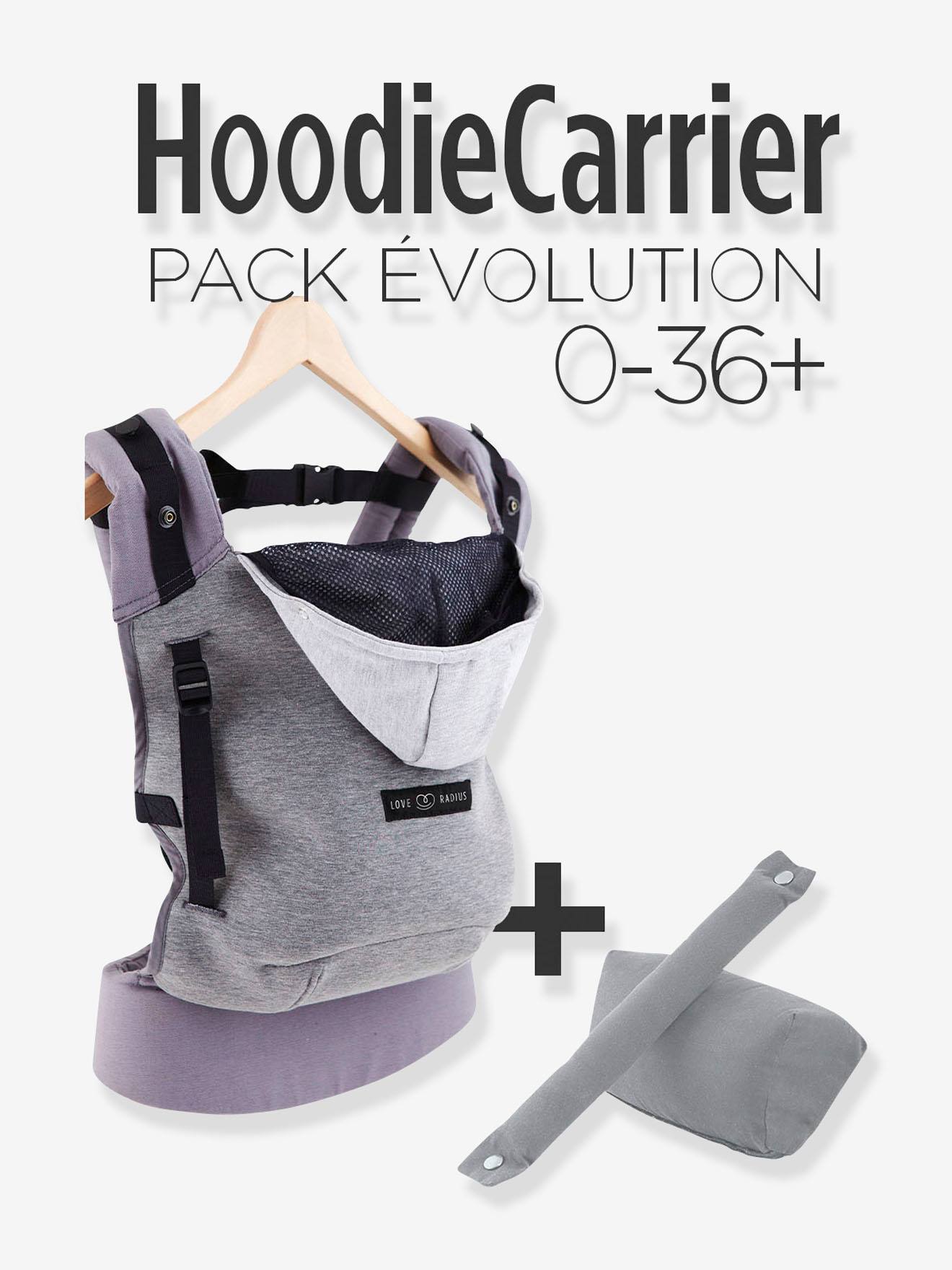 Pack HoodieCarrier + cale-tête et réhausseur LOVE RADIUS gris flanelle