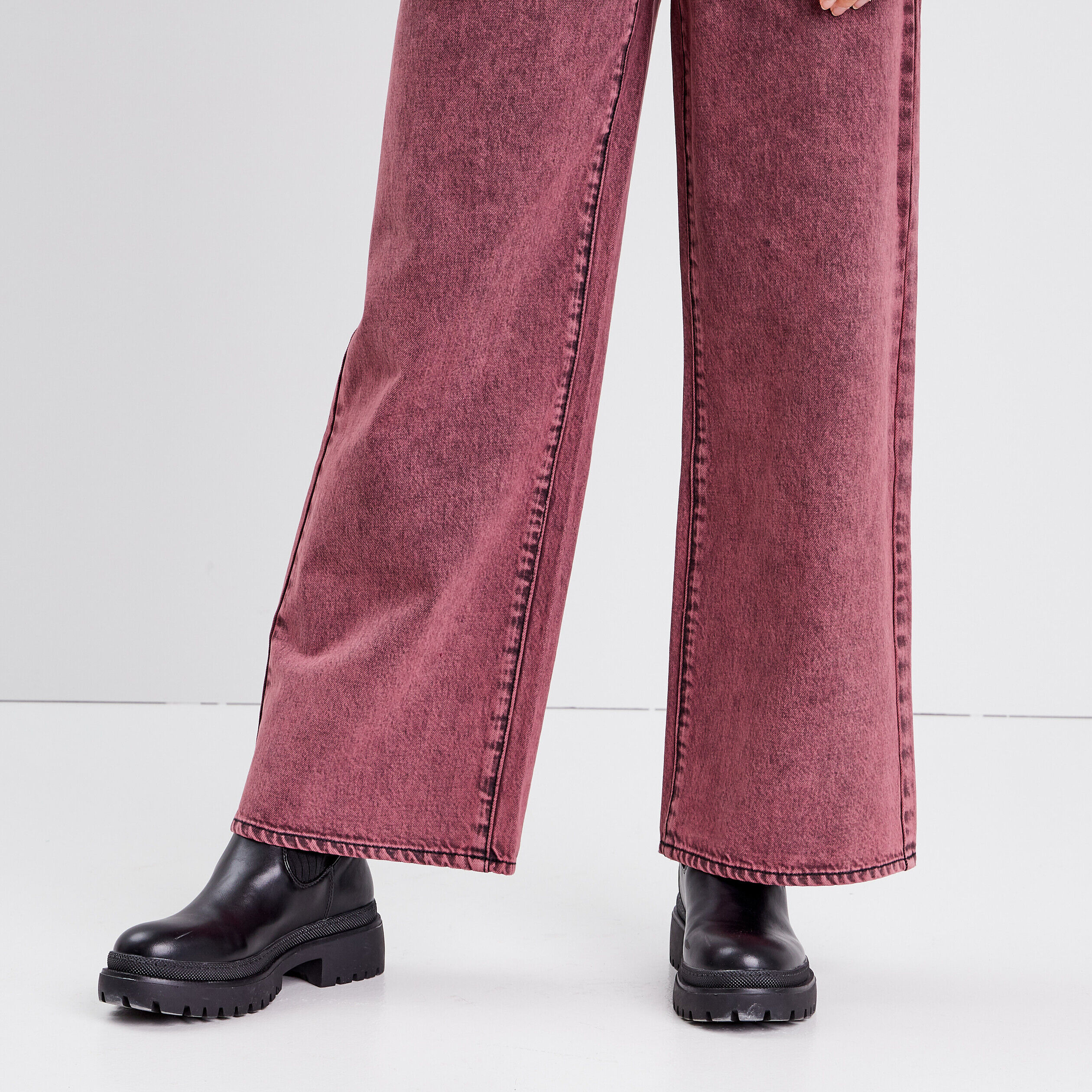Jeans wide leg bordeaux femme | Cache Cache