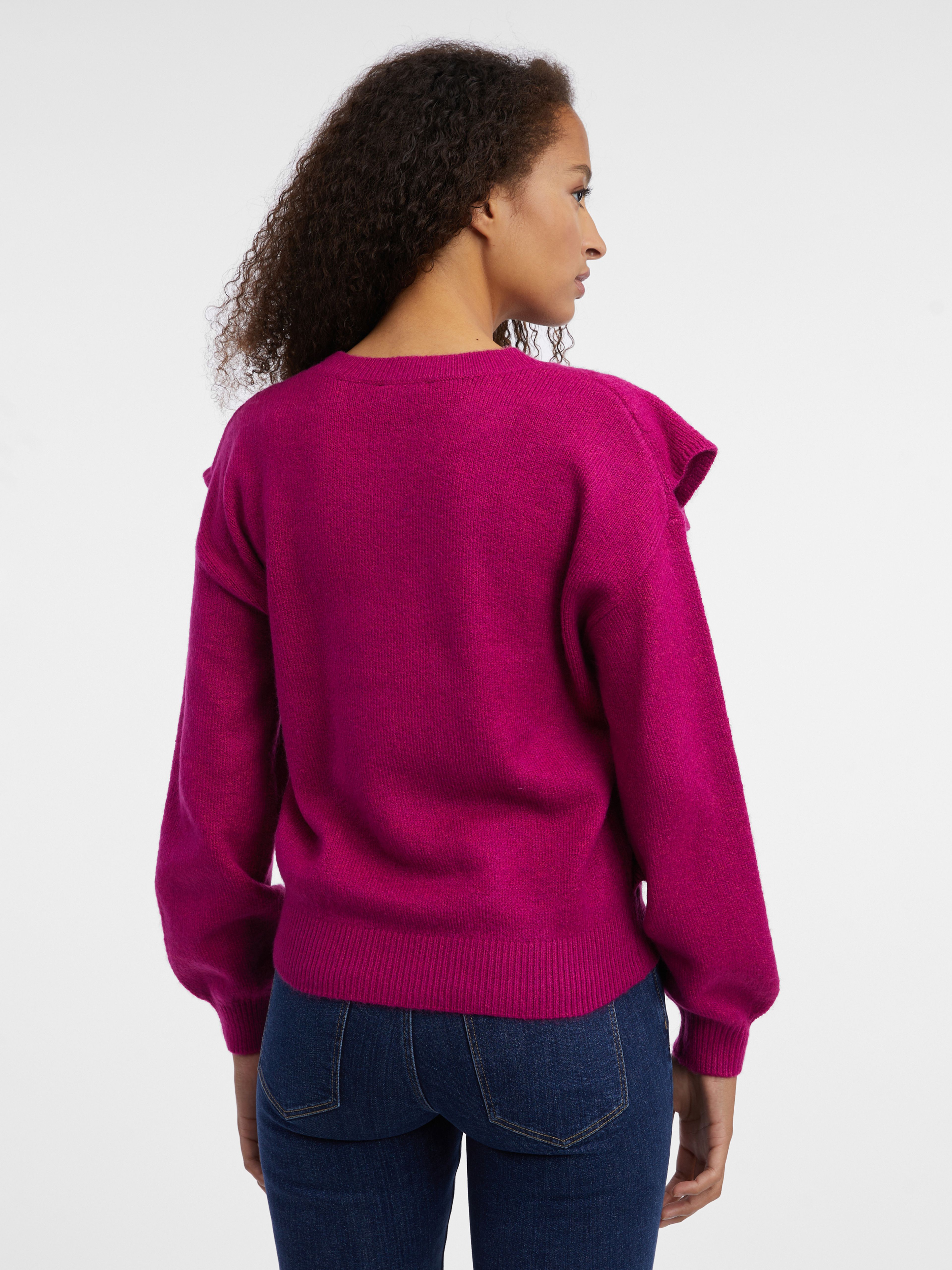 Dunkelrosa Damenpullover mit Rüschen ORSAY