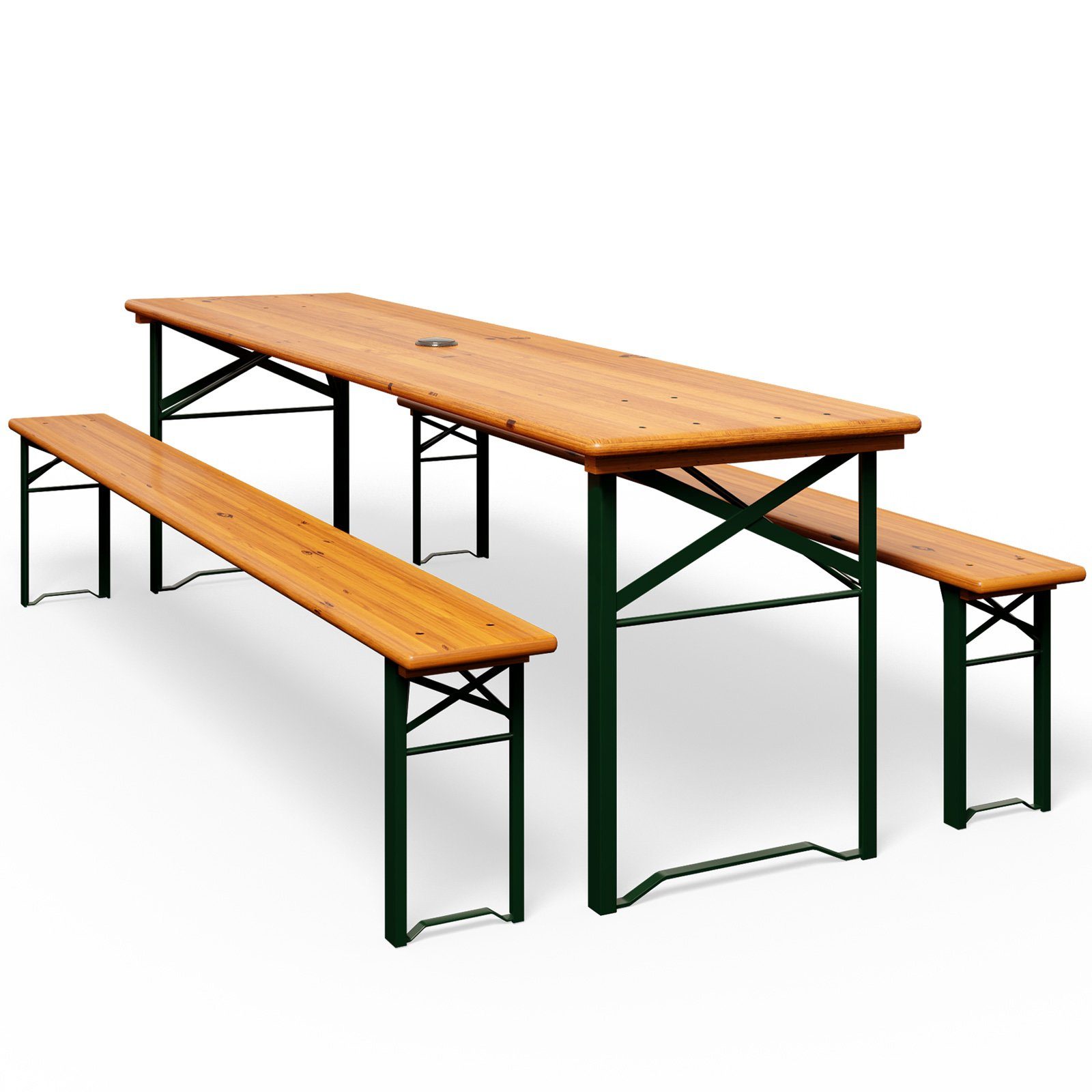 Casaria Bierzeltgarnitur, (3-tlg), 170cm Klappbar Stabil 3 Teilig 2x Bierbank 1x Breiter Tisch Holz