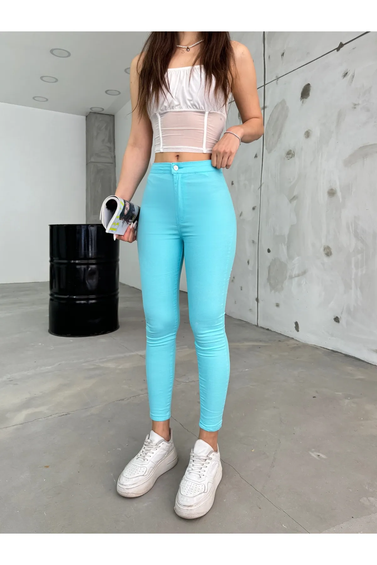 BİKELİFEJNS  Türkisfarbene Lycra-Leggings mit hoher Taille für Damen