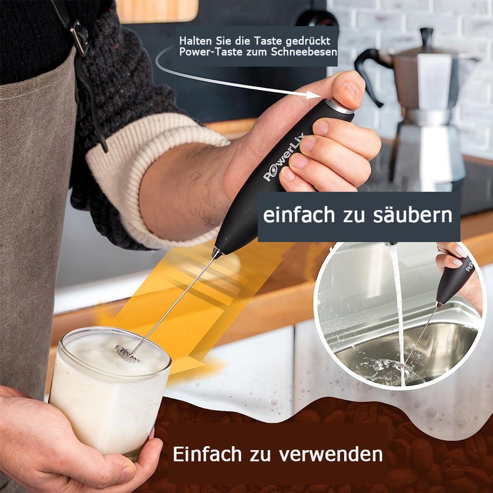 Sarfly Milchaufschäumer Milchaufschäumer Stab,Milchschäumer Elektrisch - mit Edelstahlständer, 15-20s,14500 rpm Batteriebetriebener Milk Frother
