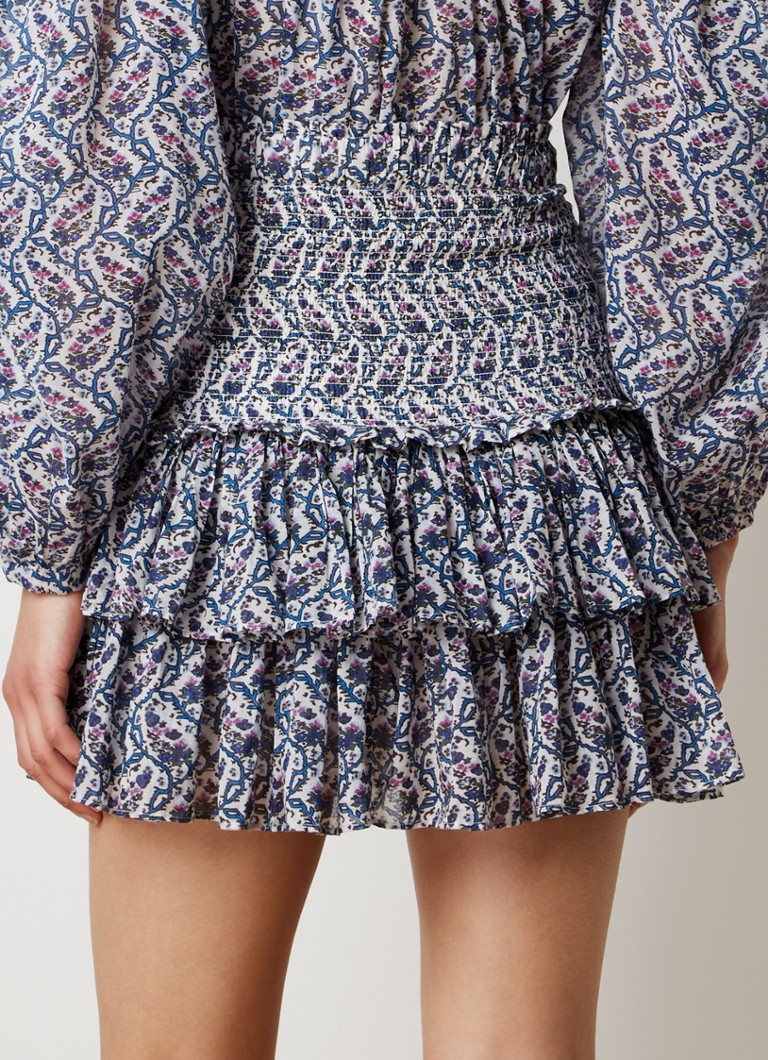 Saia mini plissada Isabel Marant Naomi com estampa floral e detalhe franzido.