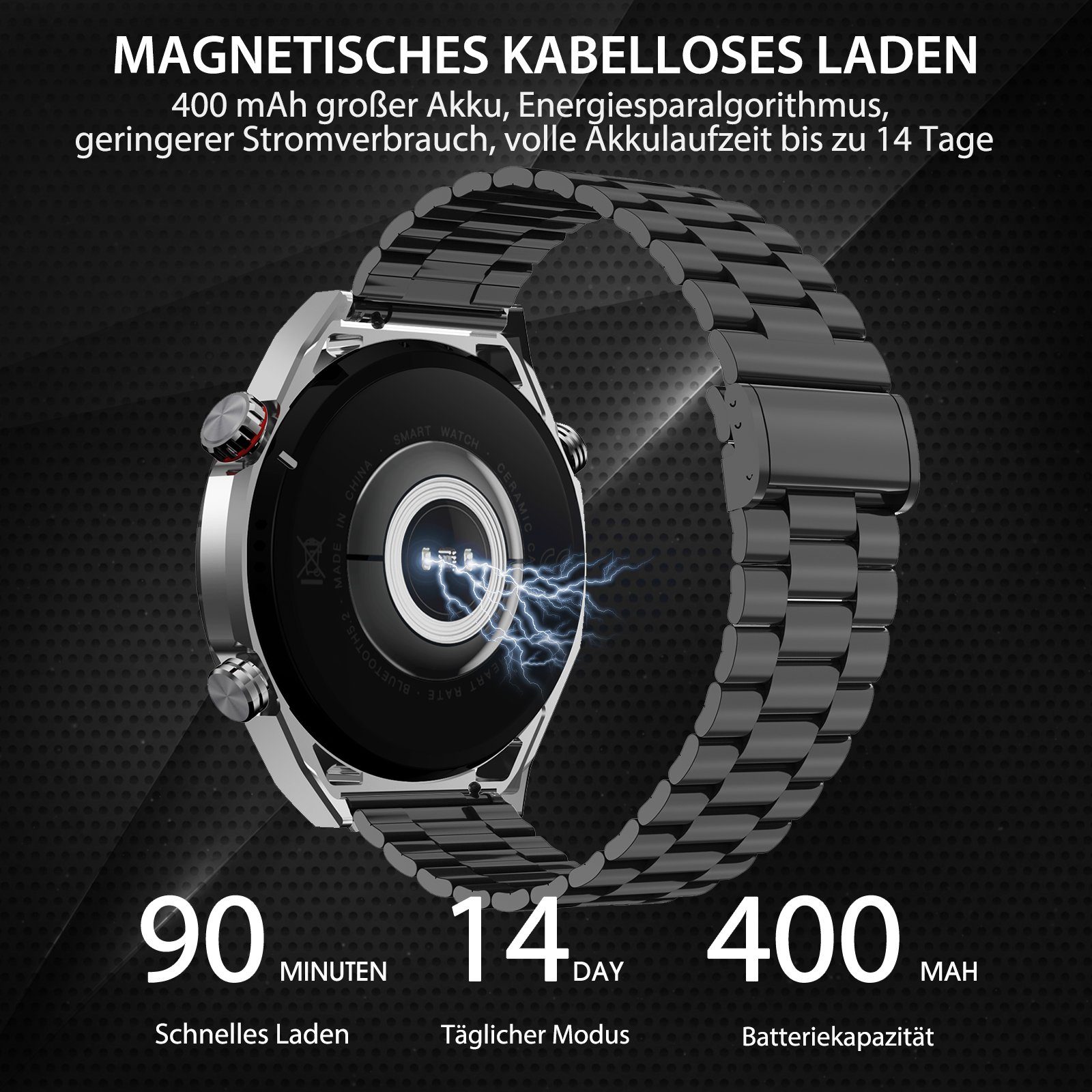 Yuede Smartwatch, Fitness Tracker uhr mit Anruffunktion für Damen und Herren Smartwatch (Rundes 1,52-Zoll-UHD-Full-Touch-Farbdisplay Zoll) Gesundheits-Smartwatches mit Blutsauerstoff, Blutdruckmessung, Herzfrequenz, Schlafqualität, Schrittzähler, Mus