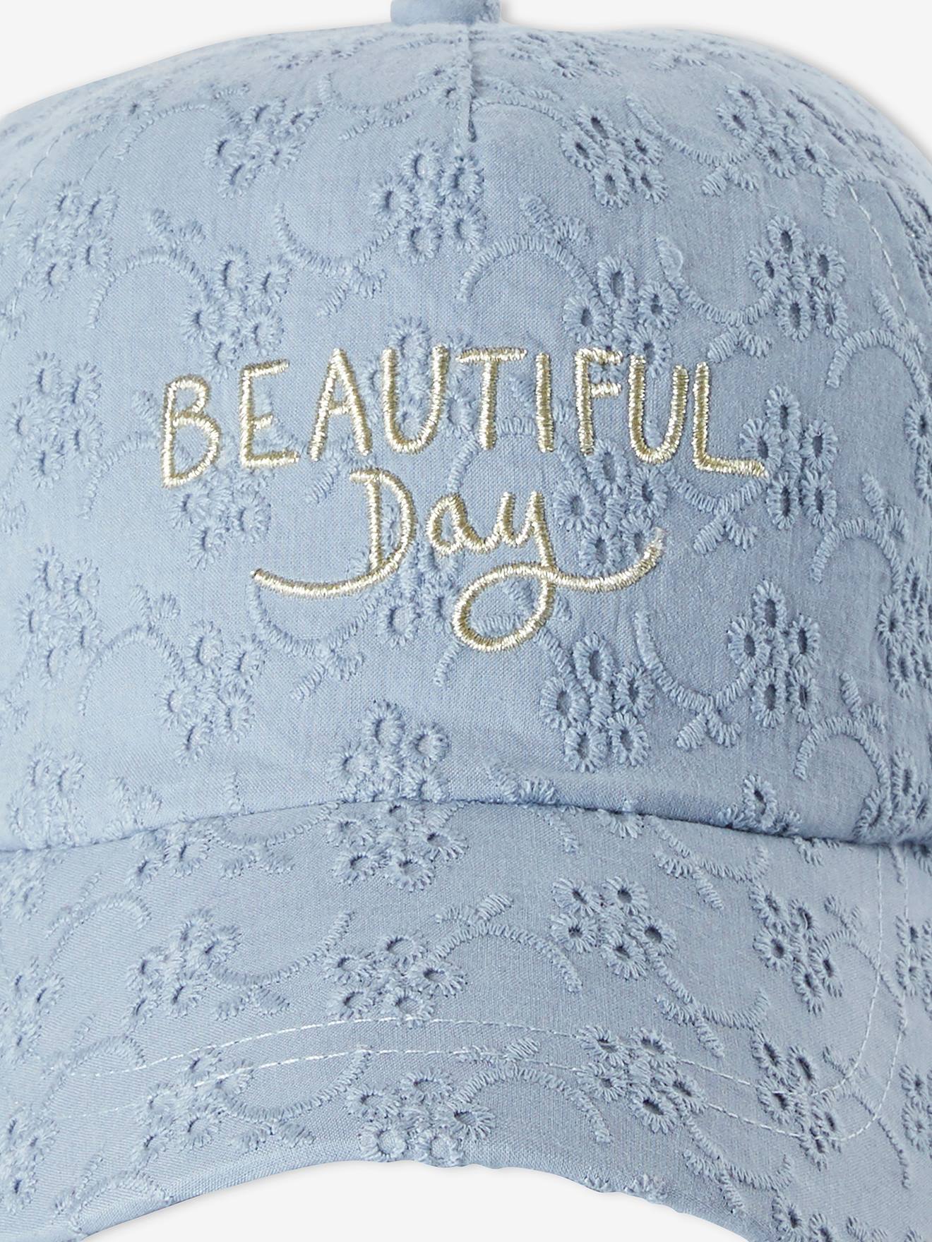 Casquette fille broderie anglaise bleu