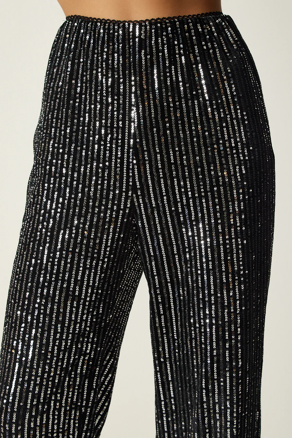 Happiness İstanbul  Graue Palazzo-Hose mit Pailletten für Damen MC00250