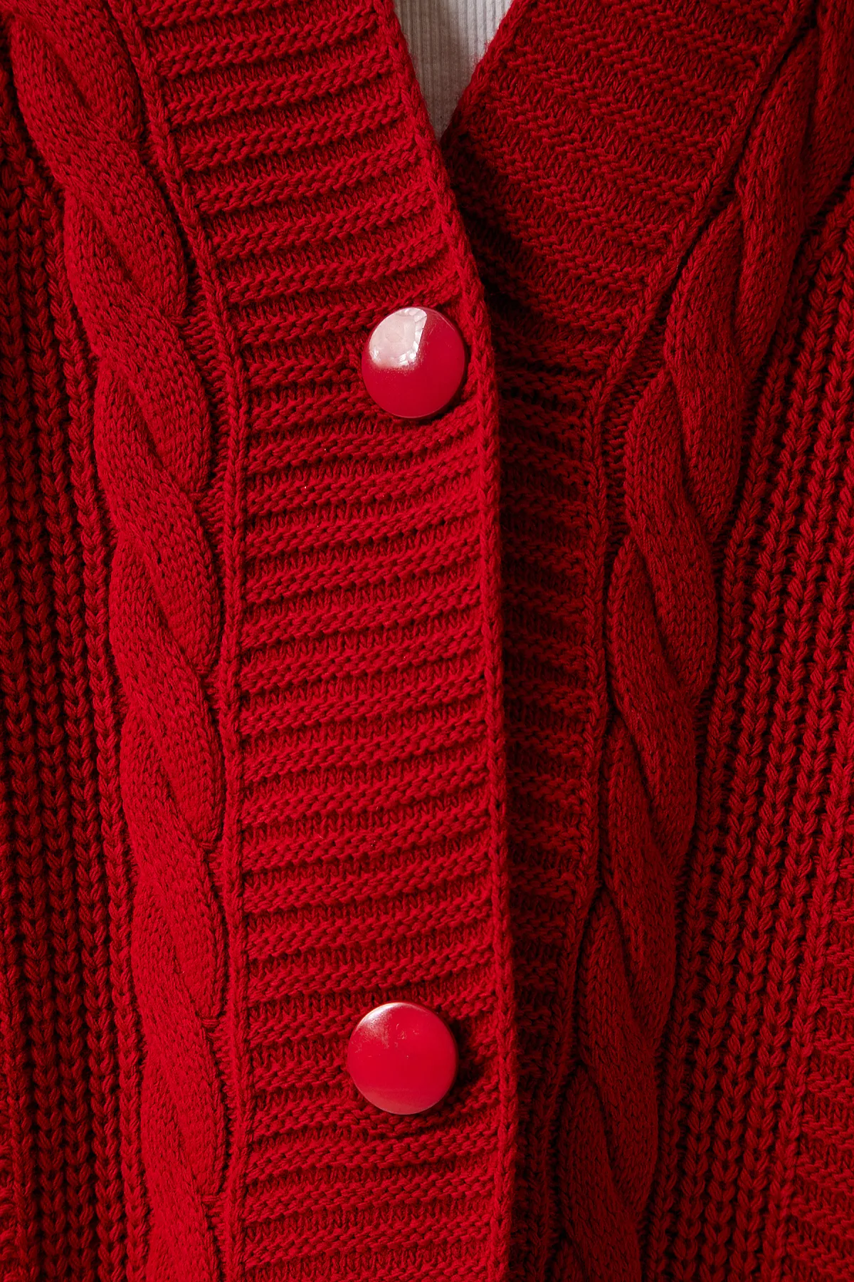 Happiness İstanbul  Roter Oversize-Strick-Cardigan mit Ballonärmeln für Damen DD01033