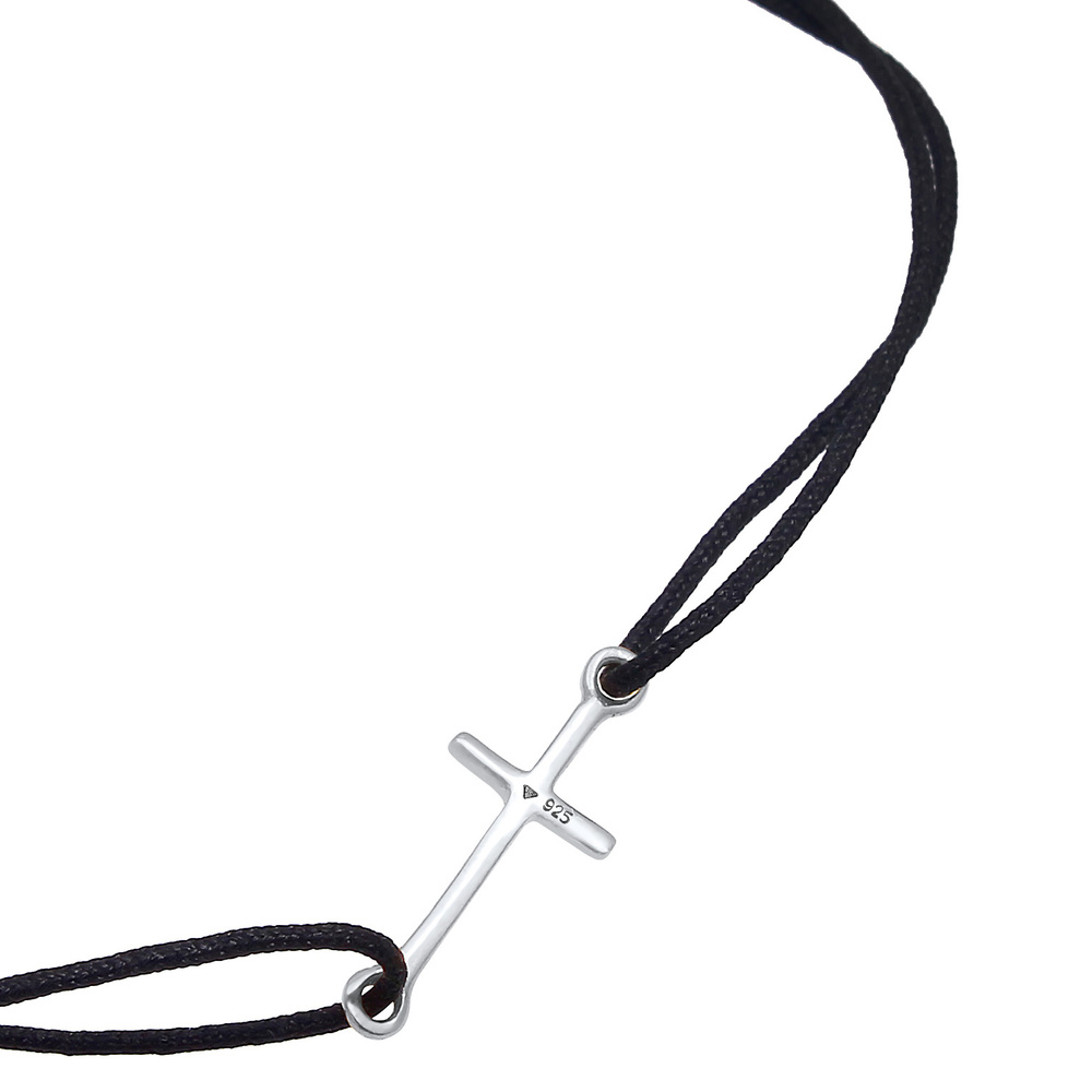 Elli Elli Bracelet Femmes Tendance Croix Symbole Élastique Nylon Noir en argent sterli Bracelet