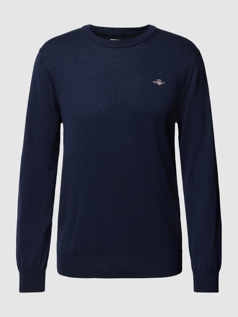 Strickpullover mit Rundhalsausschnitt und Label-Stitching in marineblau