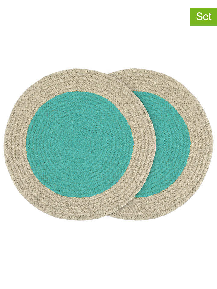 Remember 2er-Set: Tischset in Türkis/ Beige - Ø 38 cm günstig kaufen onesize