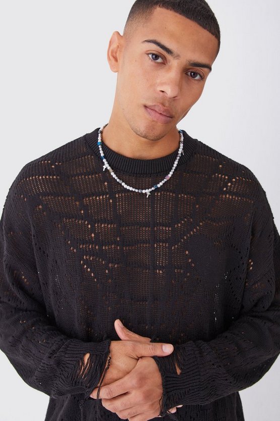 Oversize Spinnennetz-Pullover