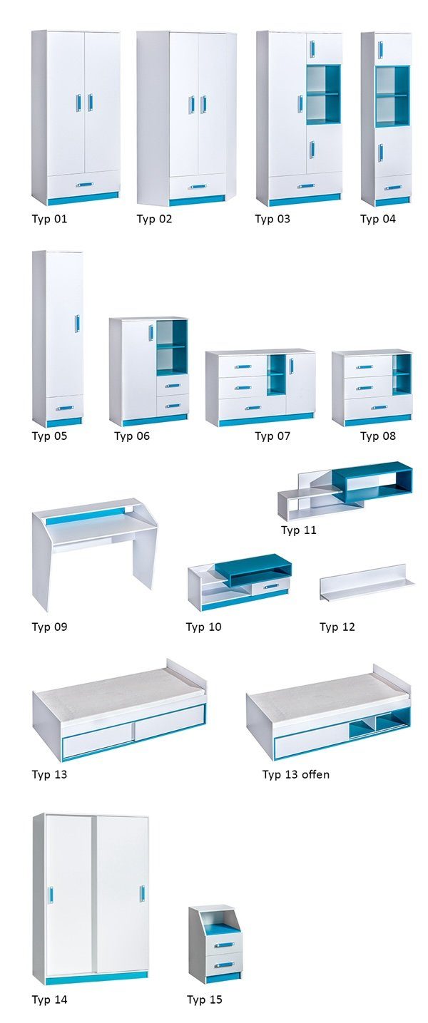 Feldmann-Wohnen Stauraumschrank Trafiko (2-türig, 2 offene Fächer, 1 Schublade, Farbapplikation wahlweise in blau, grau oder pink) 45cm weiß Farbapplikation wählbar 2-türig mit 1 Schublade