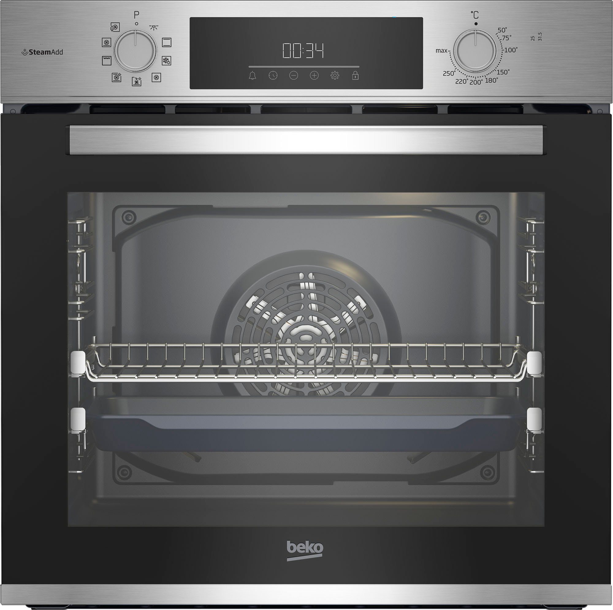 BEKO Einbaubackofen BBIS12301XE, mit 2-fach-Teleskopauszug, SteamShine, SteamAdd Dampffunktion