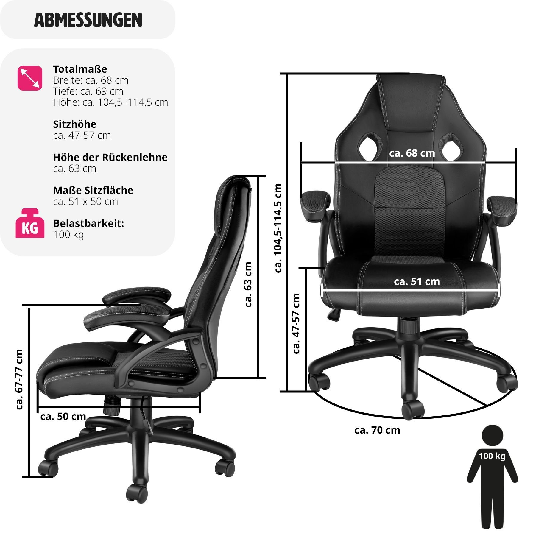tectake Gaming-Stuhl Mike (1er, 1 St), einstellbare Wippmechanik
