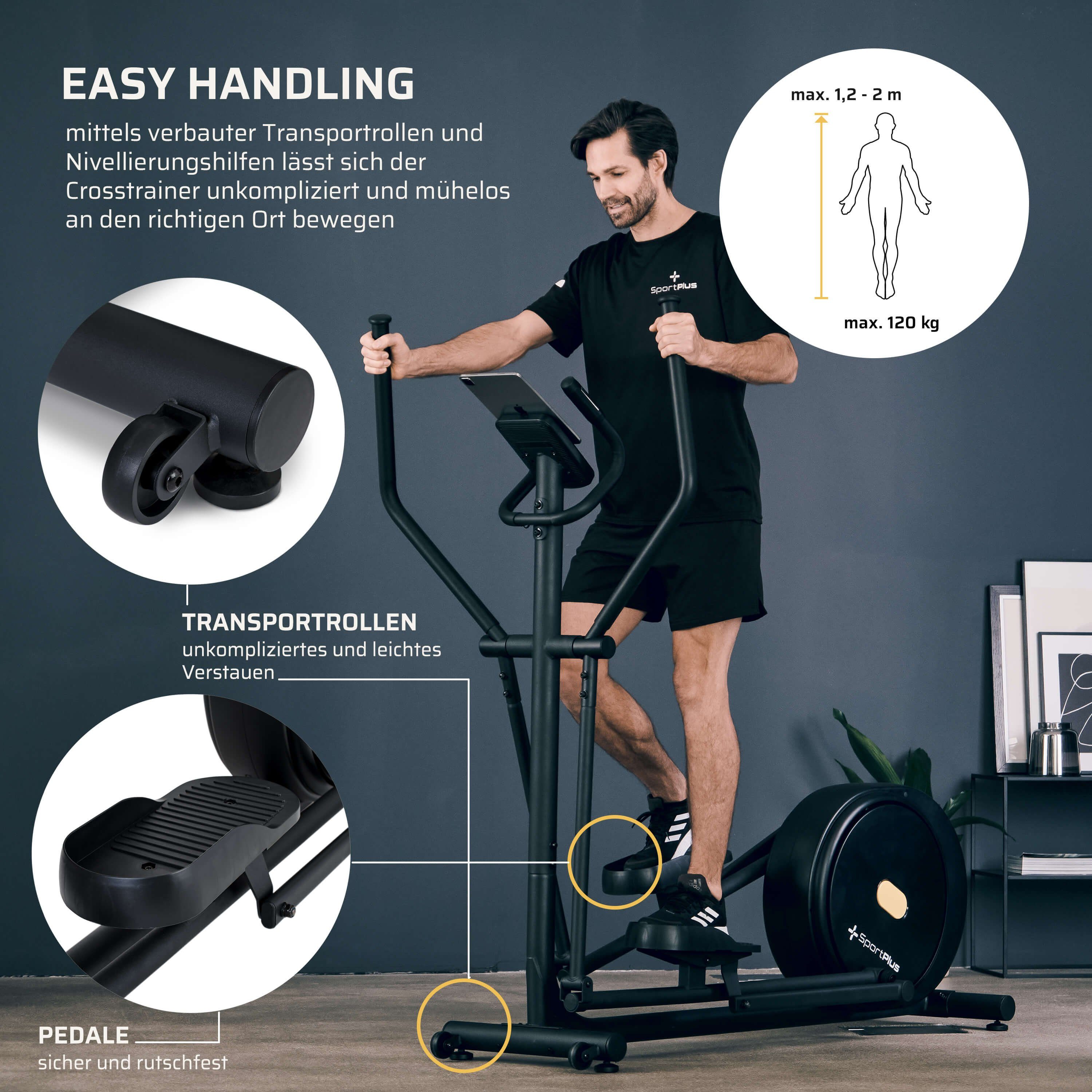 SportPlus Crosstrainer SP-ET-9910-B-iE, Design Crosstrainer, Magnetbremse, integrierte Herzfrequenz-Messung