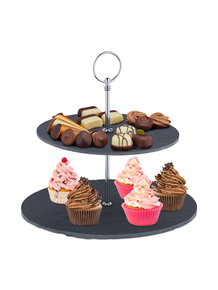 relaxdays Etagere in Anthrazit/ Silber - (H)23 x Ø 25 cm günstig kaufen onesize