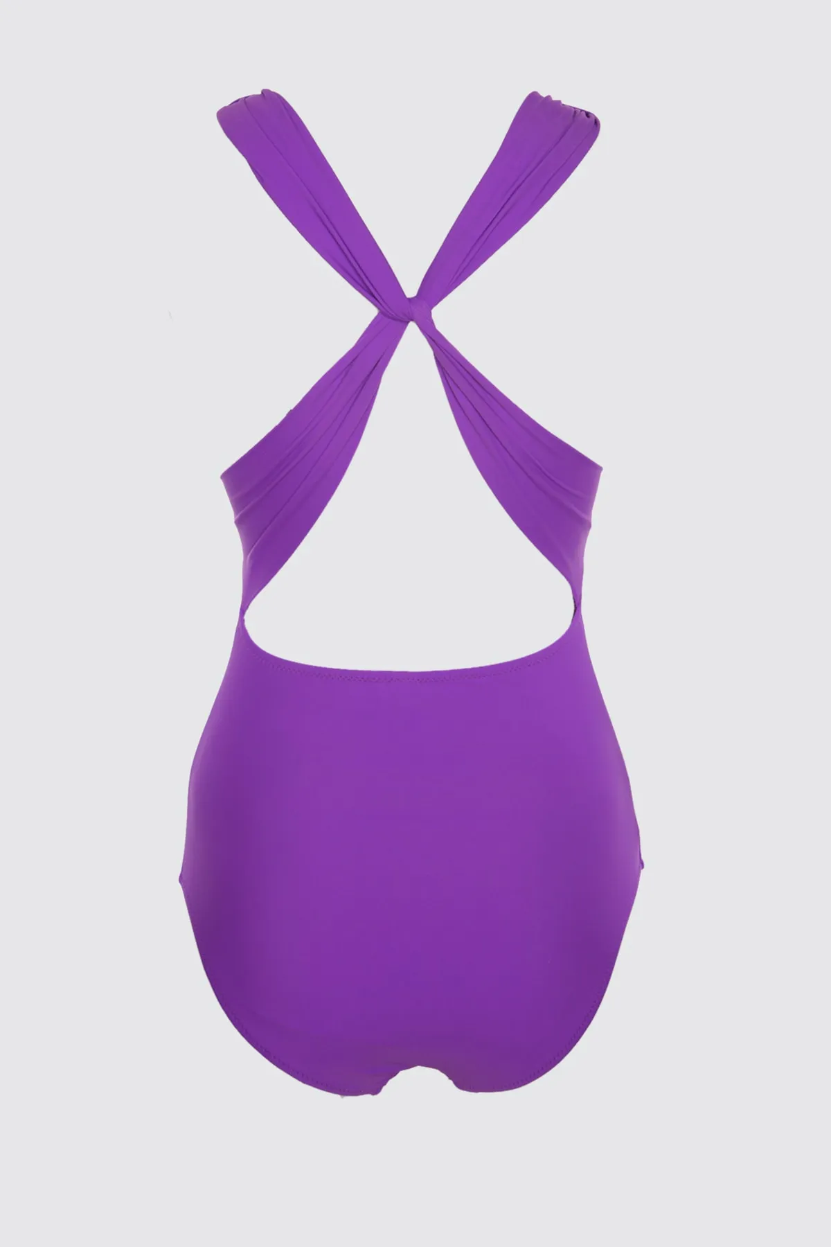 Trendyol Collection  Violetter Badeanzug mit tiefem Ausschnitt und normaler Beinlänge, gerafft TBESS21MA0066
