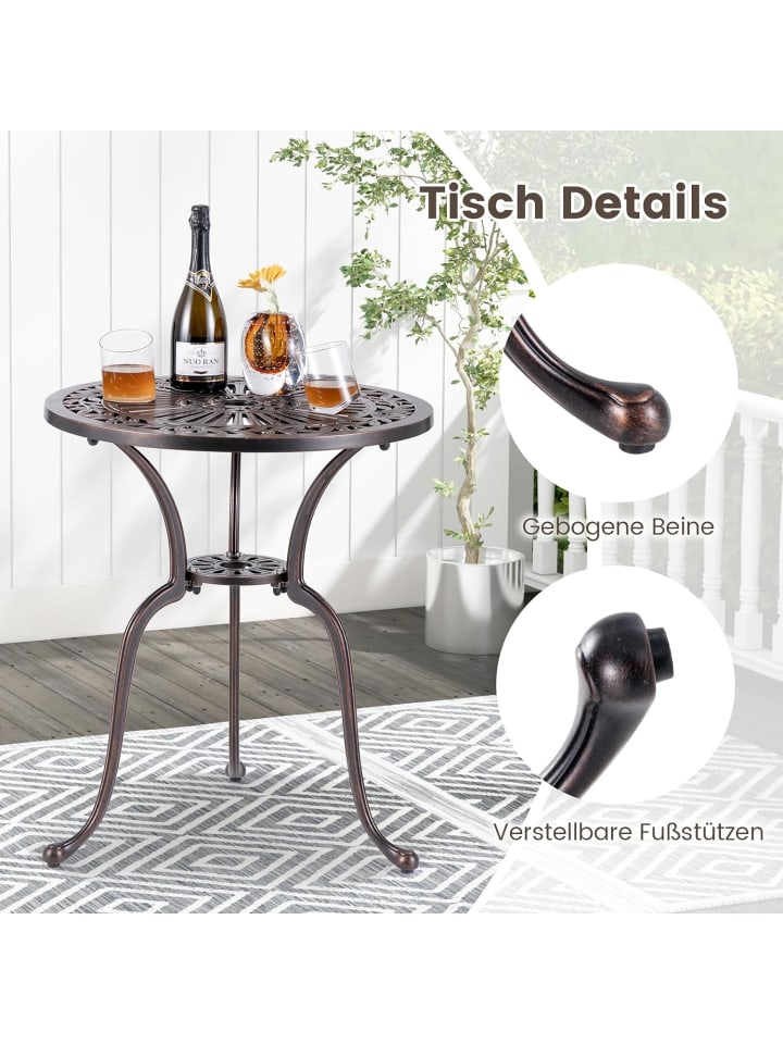 COSTWAY Bistrotisch Aluminiumguss ⌀61cm in Bronze günstig kaufen onesize