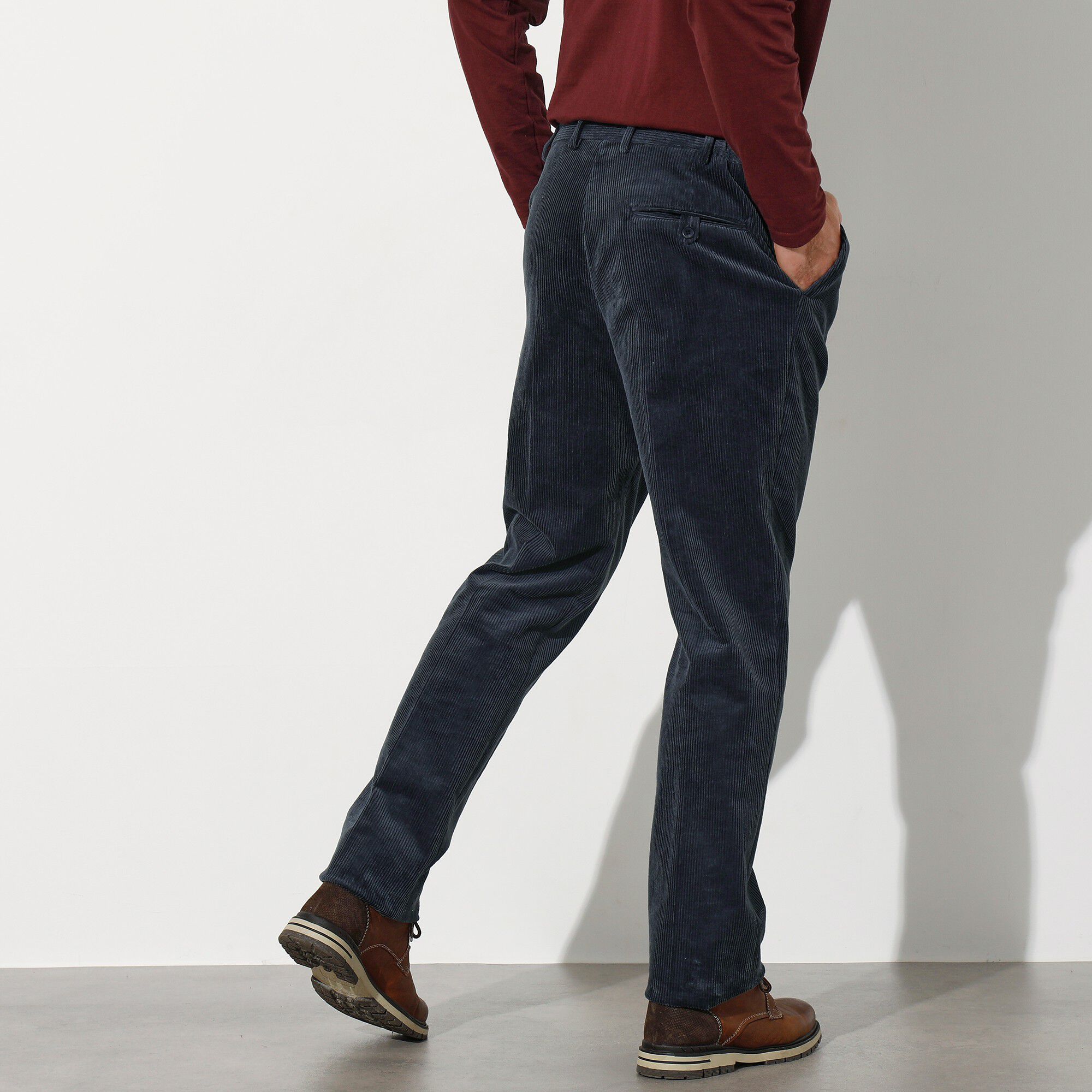 Pantalon velours taille élastiquée à pinces