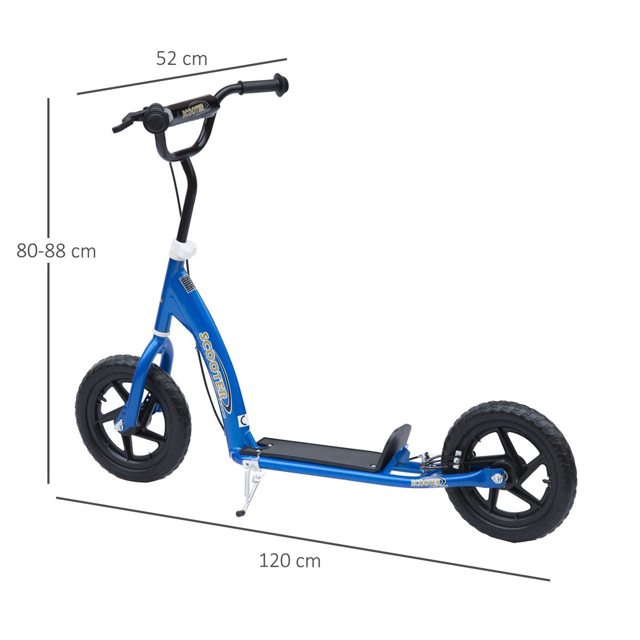 HOMCOM Kinderroller mit Hinterbremse 12 Zoll Scooter Tretroller EVA Blau