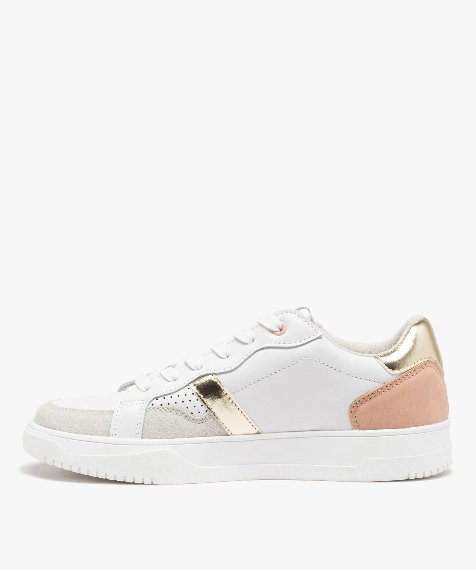 Baskets dessus cuir avec touches métallisées femme - Alma blanc | GEMO