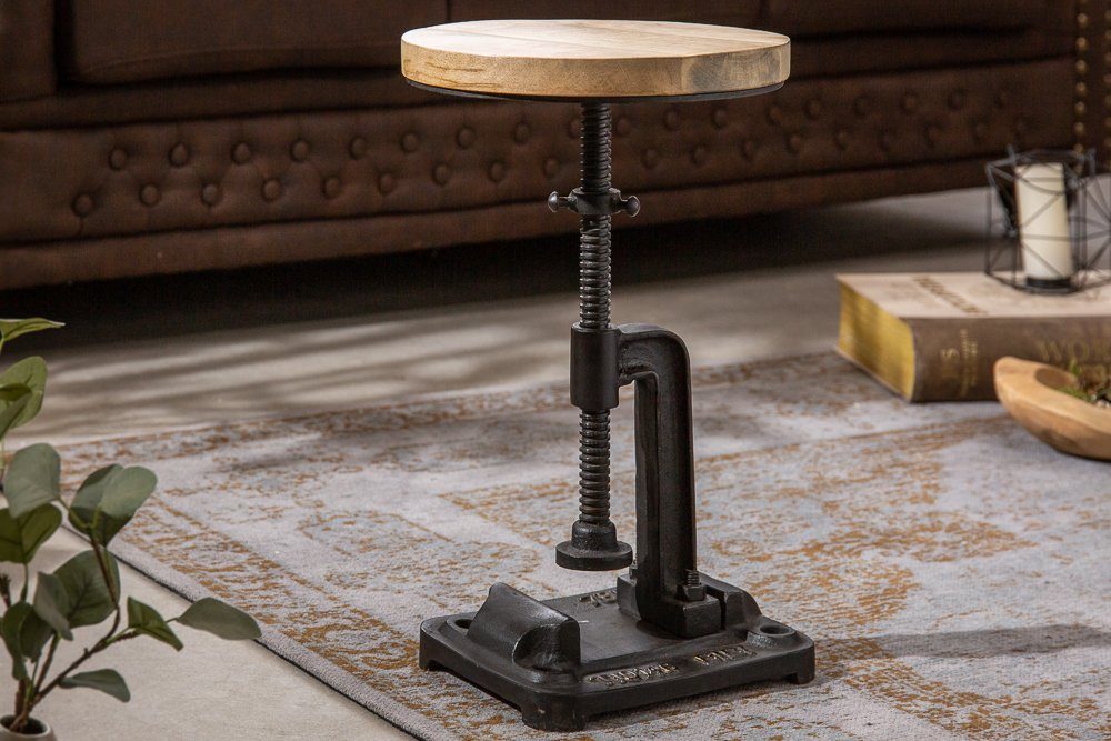 riess-ambiente Beistelltisch ENGINEER 30cm natur / schwarz (Einzelartikel, 1-St), Wohnzimmer · Massivholz · rund · höhenverstellbar · Industrial