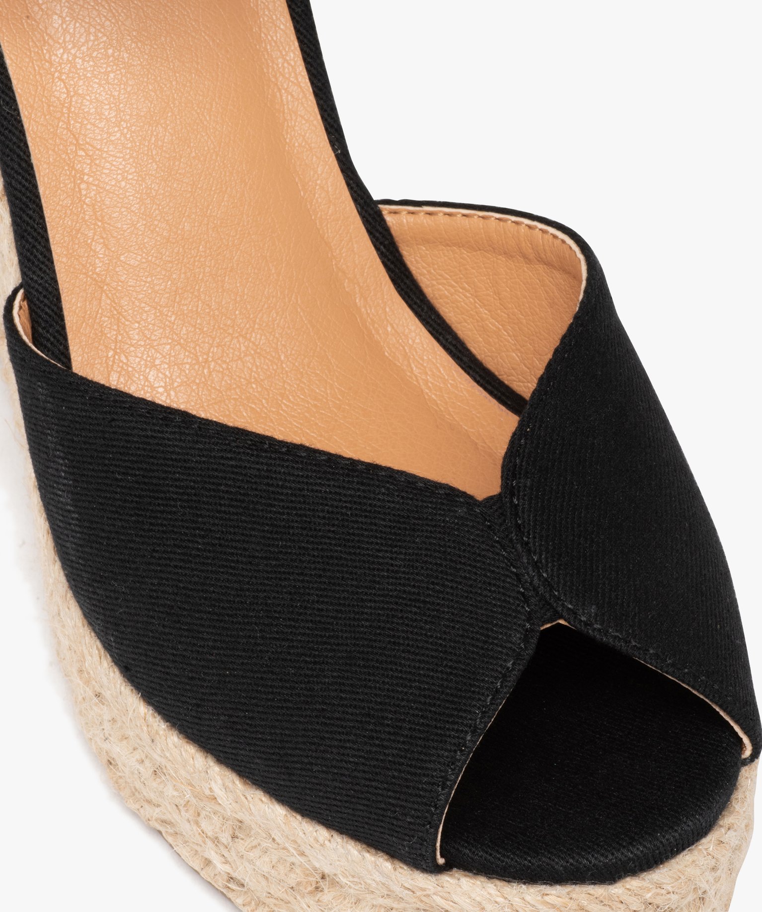 Sandales femme compensées dessus en toile unie noir | GEMO
