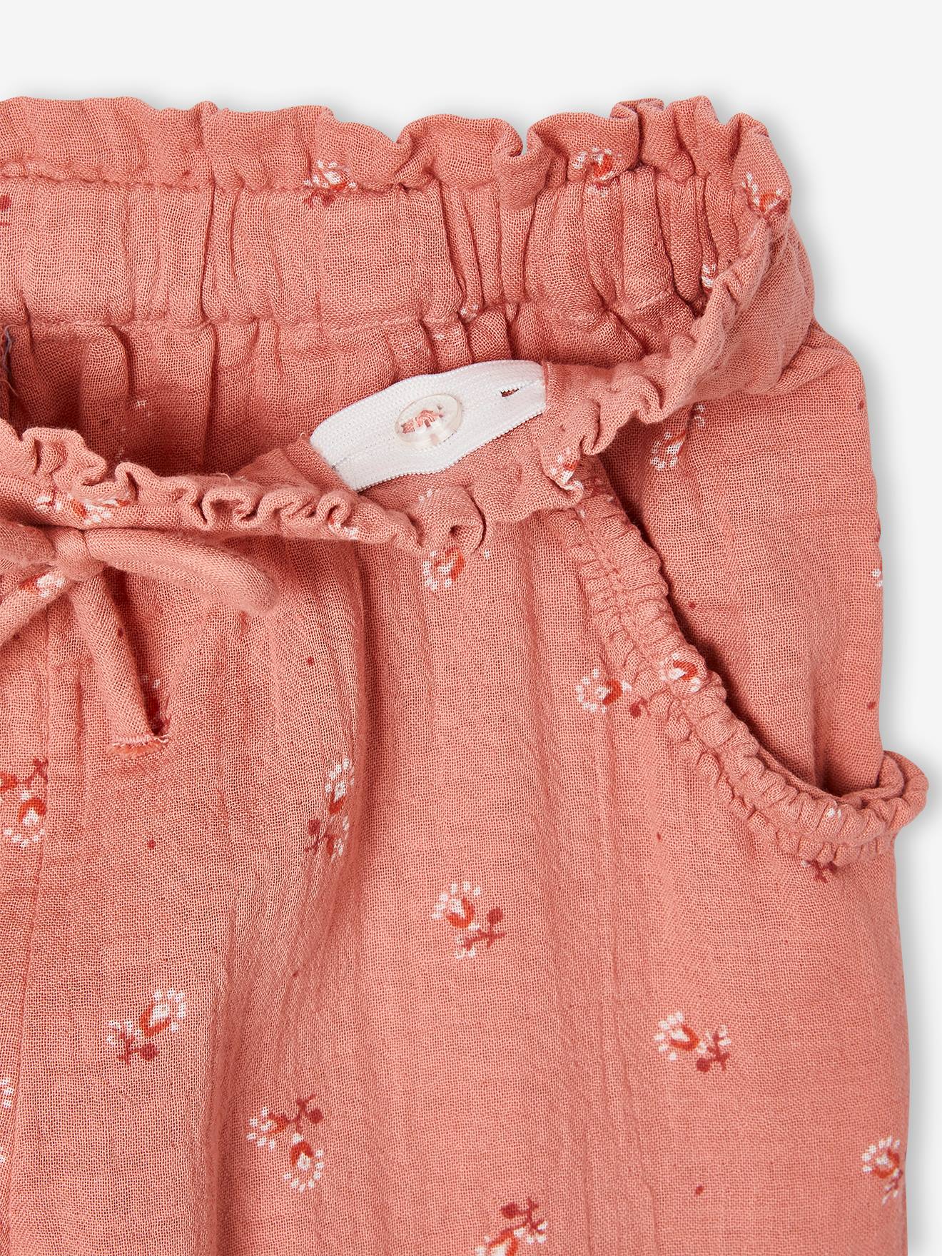Vertbaudet Mädchen 3/4-Hose mit Blumenprint, Musselin - pfirsich