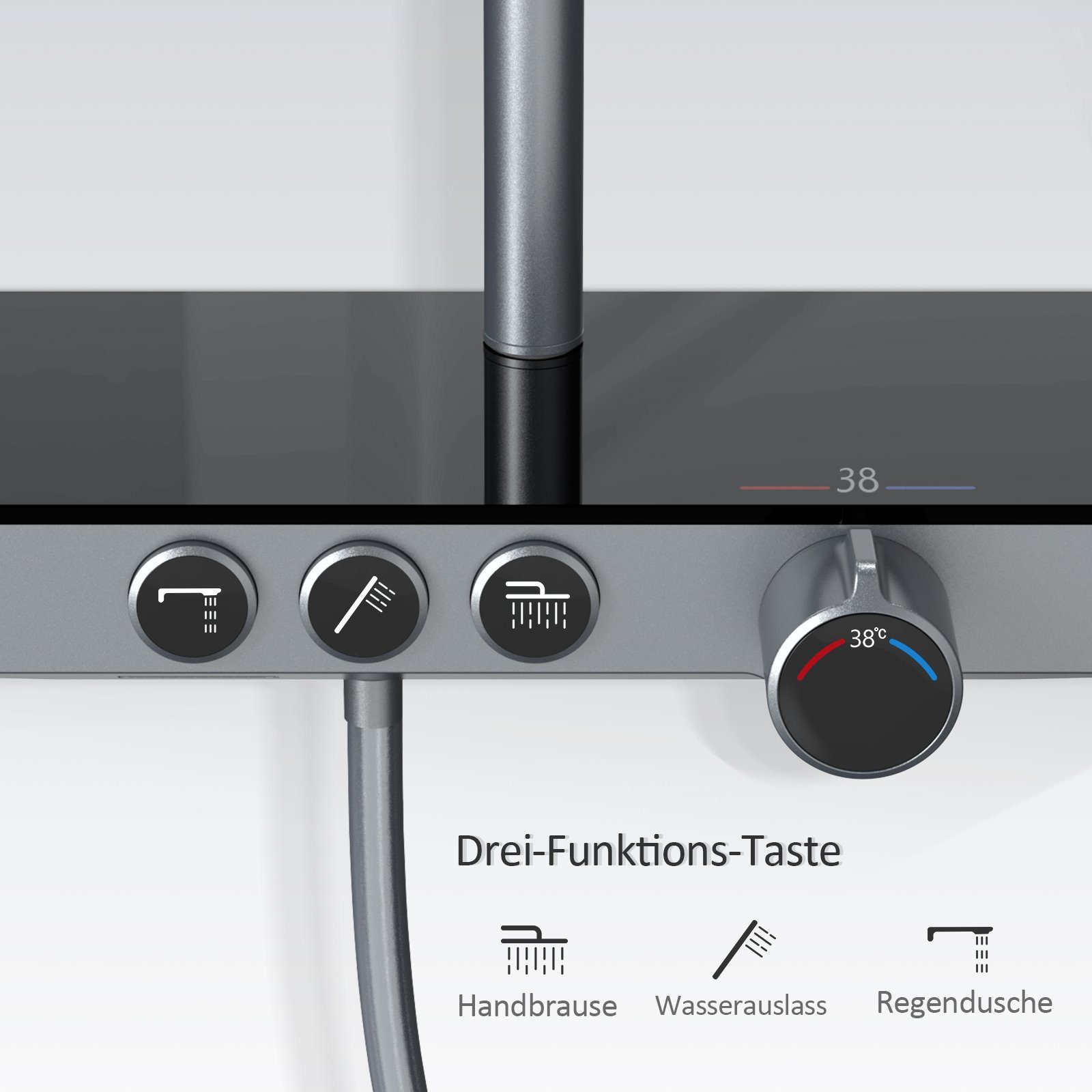 EMKE Duschsystem Duschsystem mit Thermostat Glasablage, Handbrause, 3 Strahlart(en), 45cm Thermostatische Platte,Regendusche mit Armatur