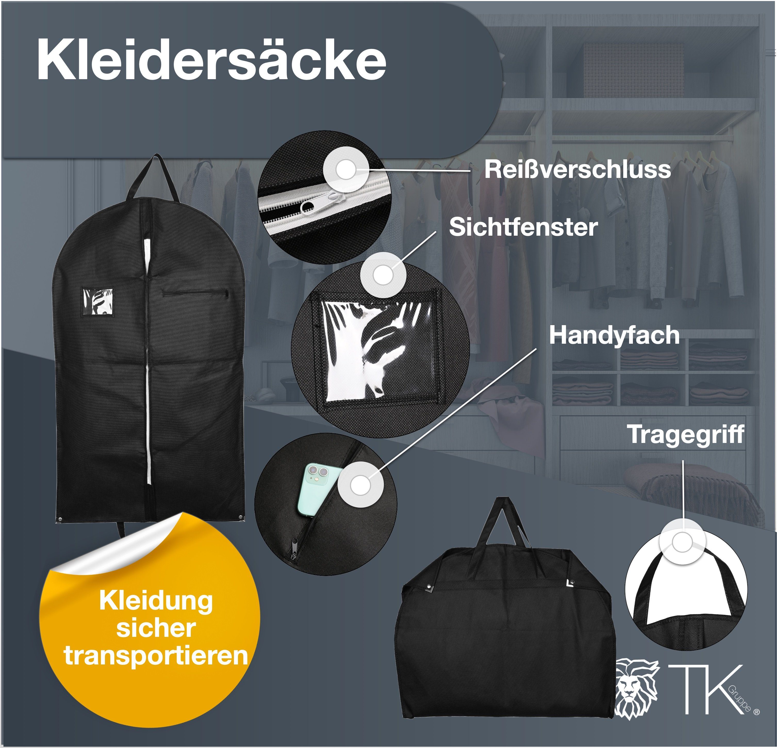 TK Gruppe Kleiderschutzhülle Kleidersack Set - 2x Kleiderhüllen inkl. 1x Wäschesack (3 St)