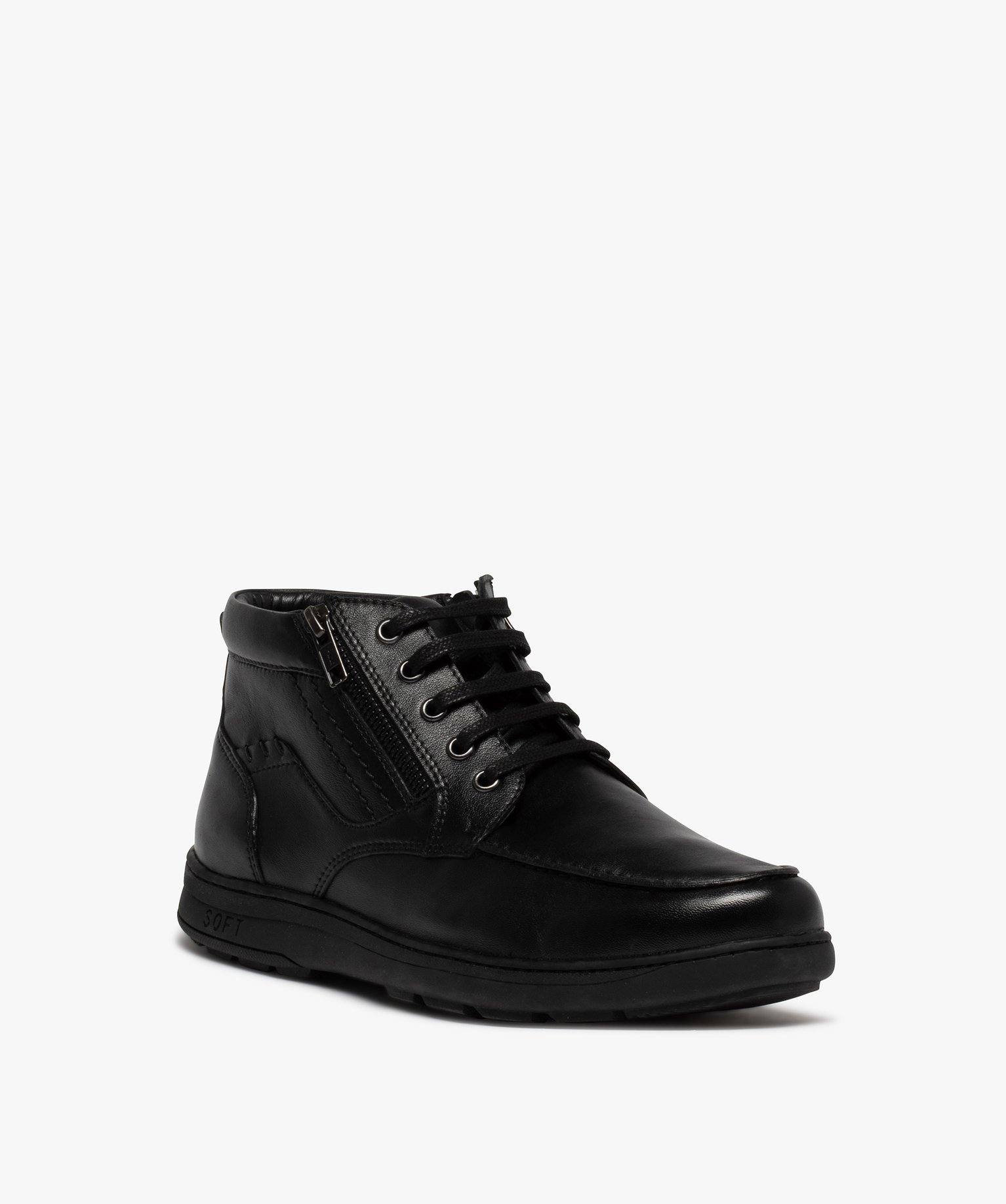 Boots homme confort dessus cuir uni à lacets noir | GEMO