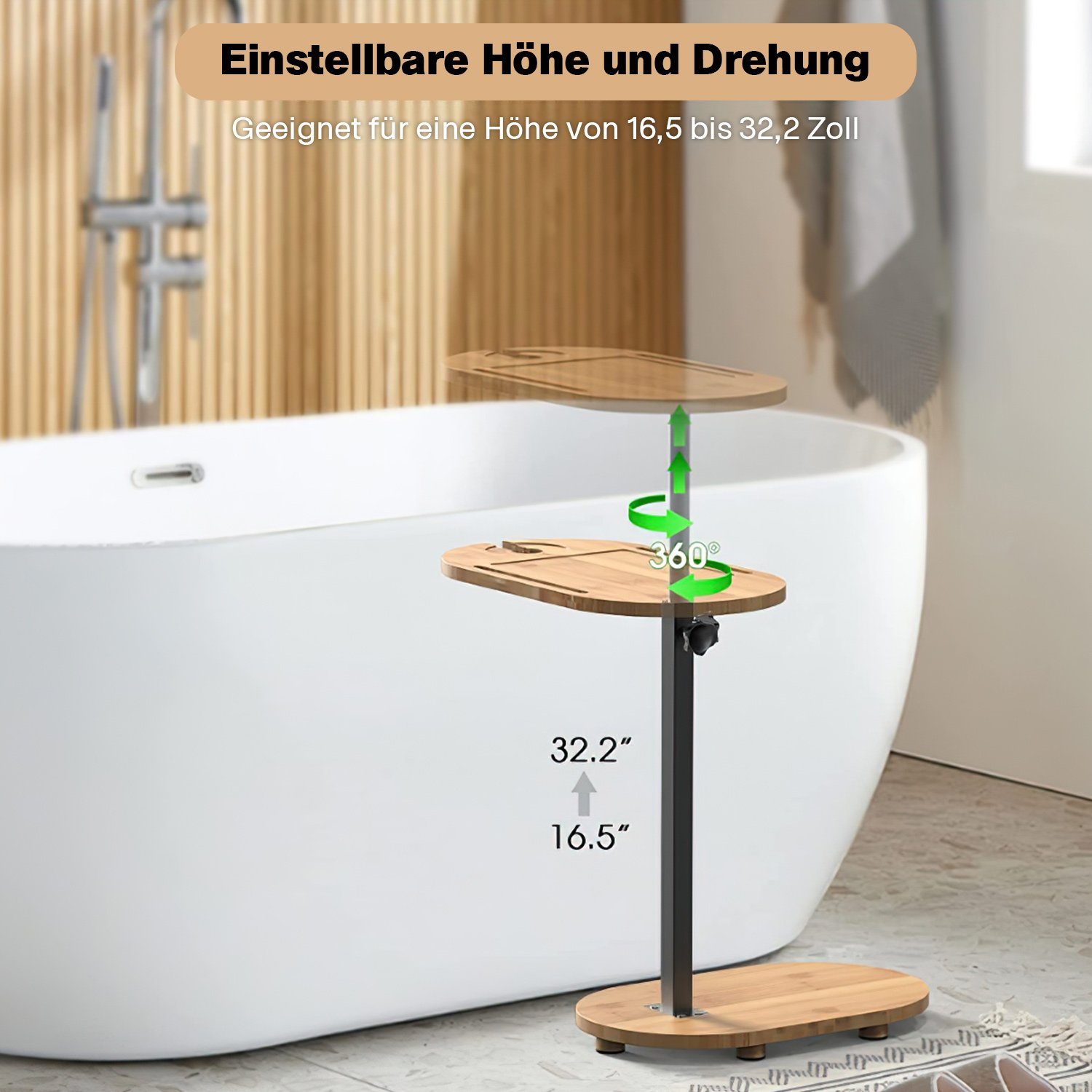 TOPMELON Beistelltisch Klappbarer Laptoptisch Sofatisch Wannenablage holz