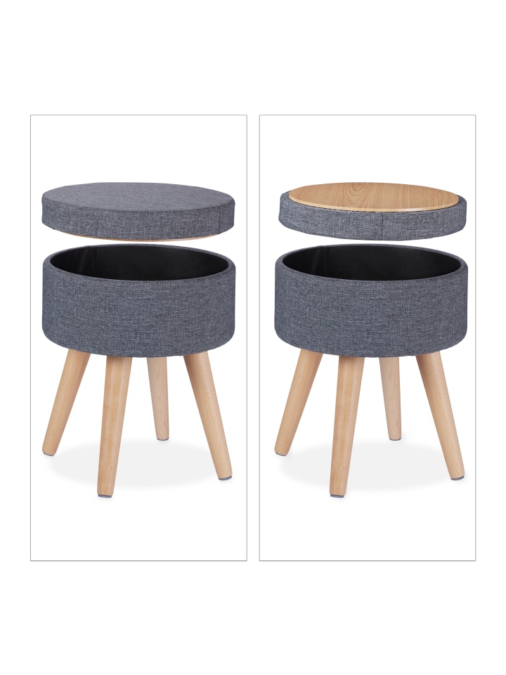 relaxdays Sitzhocker in Grau/ Natur - (H)45,5 x Ø 37 cm günstig kaufen onesize