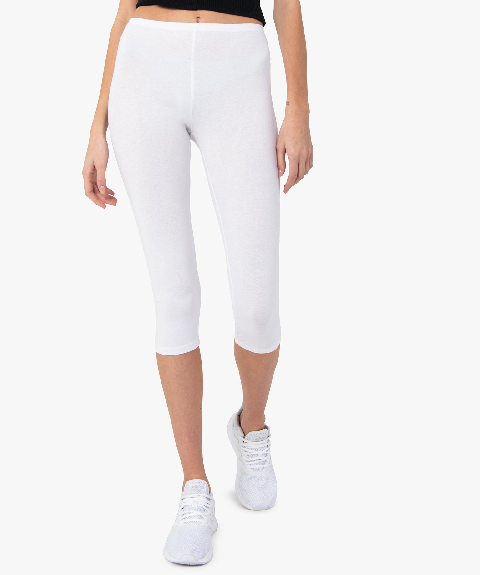 Legging femme court en coton stretch blanc | GEMO