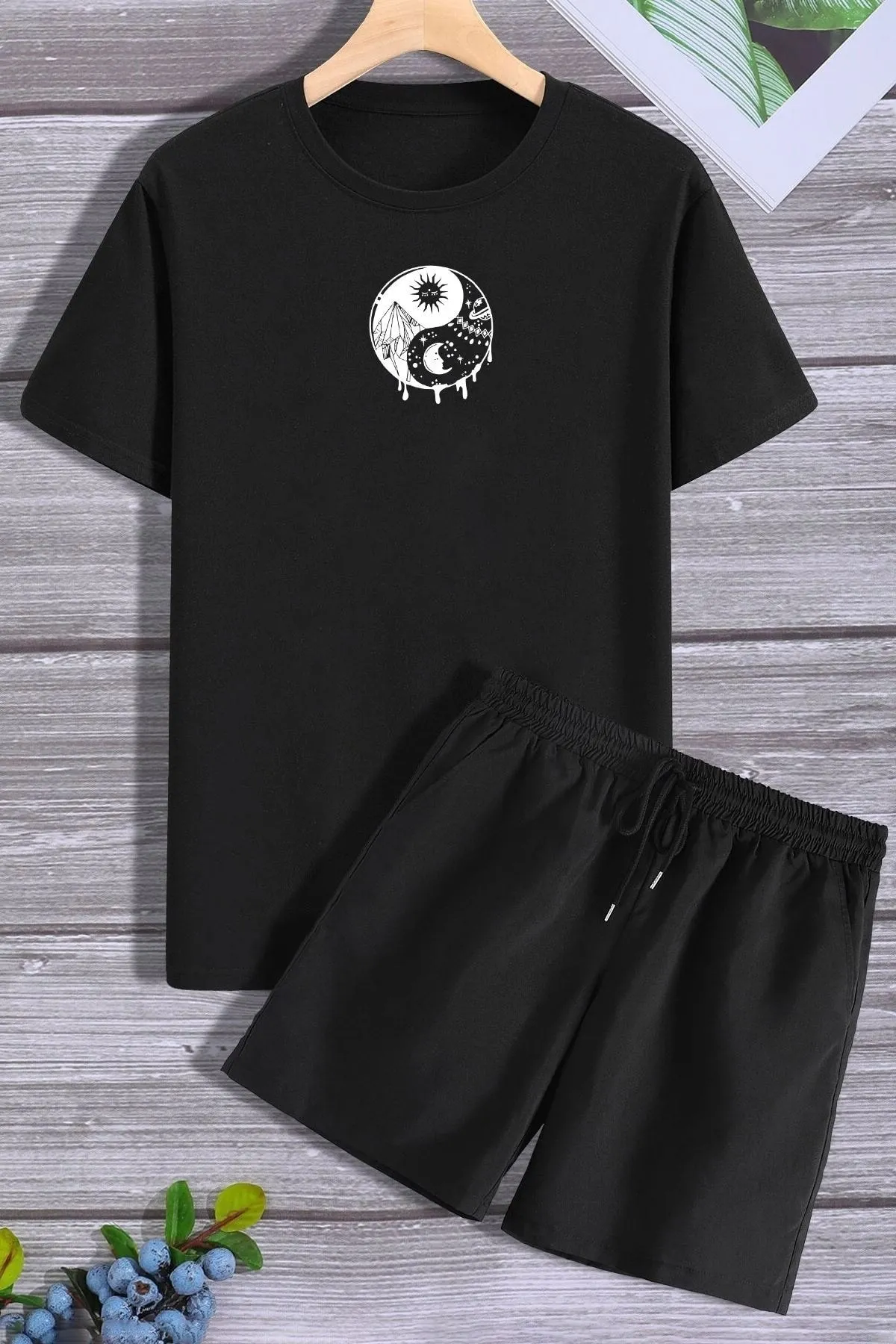 trendypassion  Ying Yang Shorts T-Shirt-Trainingsanzug-Set