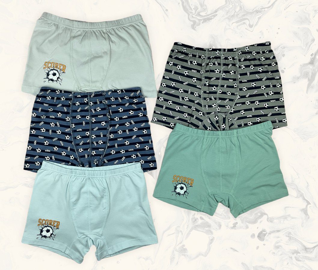 LOREZA Boxershorts 5 Jungen Boxershorts Unterhosen aus Baumwolle Unterwäsche - Scorer (Spar-Packung, 5-St)