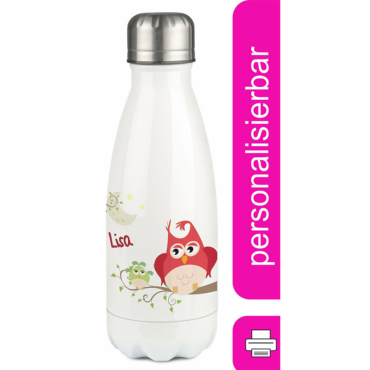 Edelstahl Kinder Thermoflasche / Trinkflasche bunt Eule Mama Spülmaschinenfest, Auslaufsicher, Bruchfest, Doppelwandig, Für Heißgetränke geeignet, Mit Deckel, Isoliert
