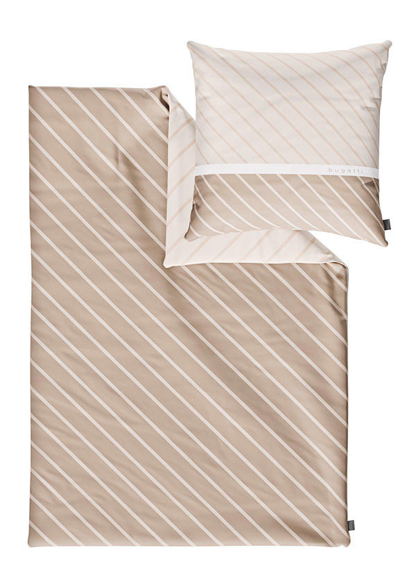 bugatti, Wende-Bettwäsche, 135x200 cm, Baumwoll-Satin, beige gestreift