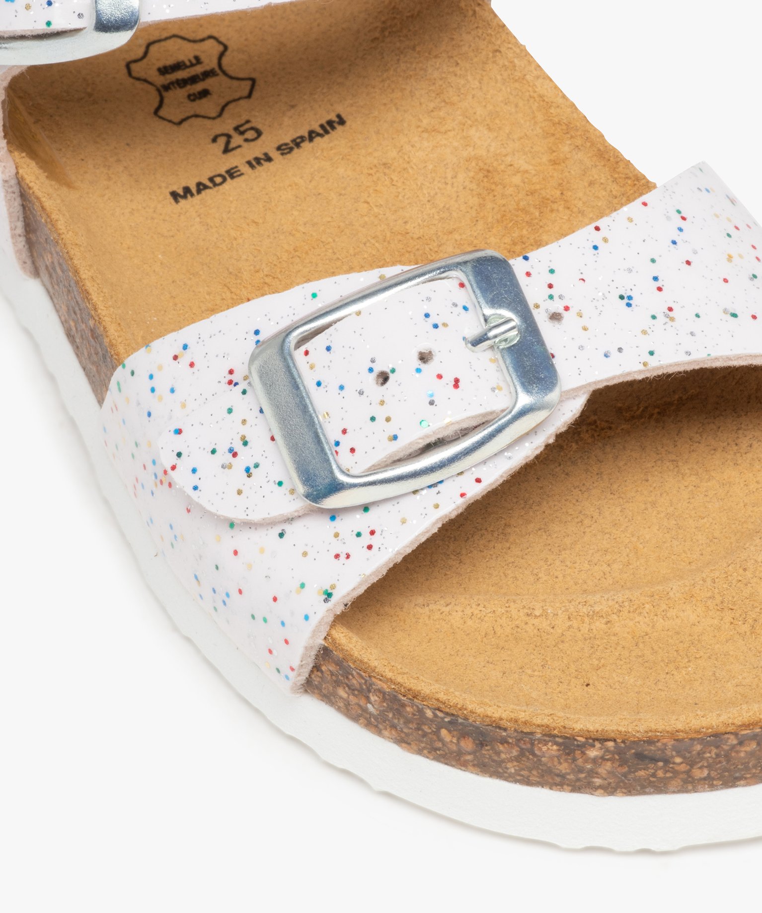 Sandales fille à brides à boucle fantaisie et semelle liège blanc | GEMO