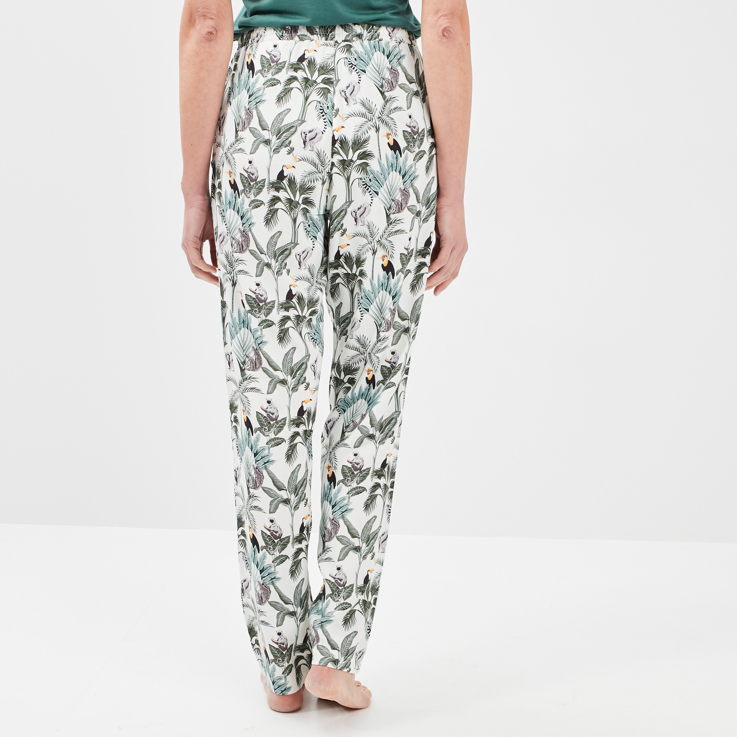Pantalon de pyjama fluide taille haute ecru femme | La Halle