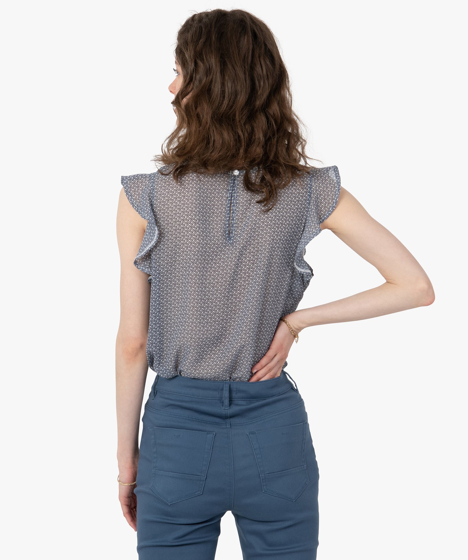 Blouse femme sans manches avec fente sur le décolleté imprime | GEMO