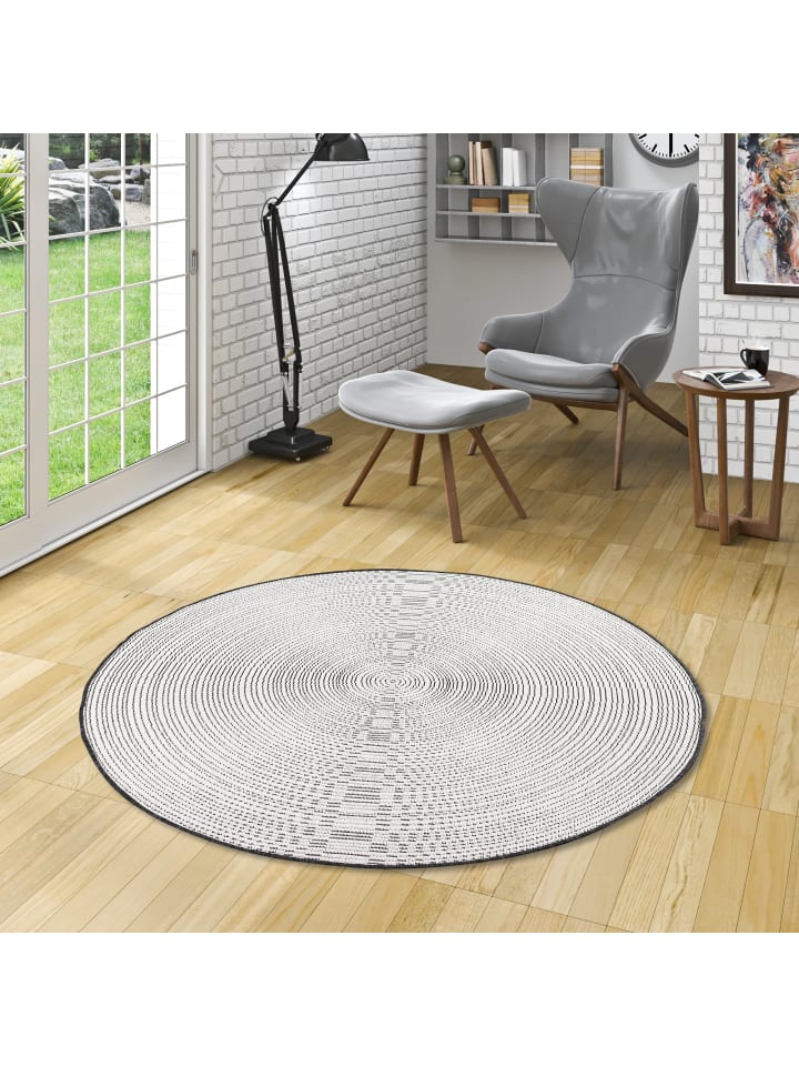 Pergamon In- und Outdoor Teppich  Newport Stripes Rund in Antraciet günstig kaufen