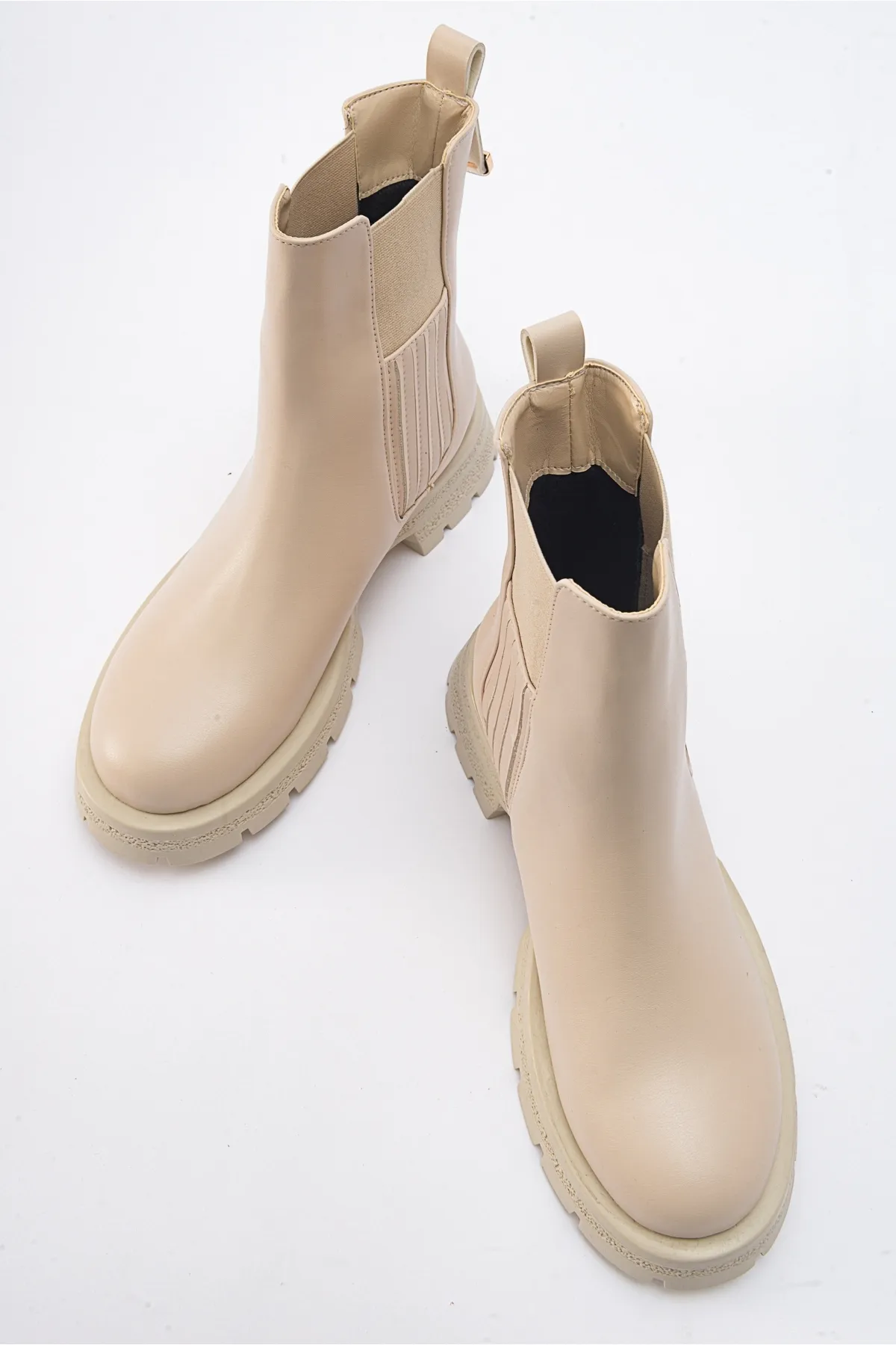 LuviShoes  DENIS Beige elastische Damen-Chelsea-Stiefel aus Leder