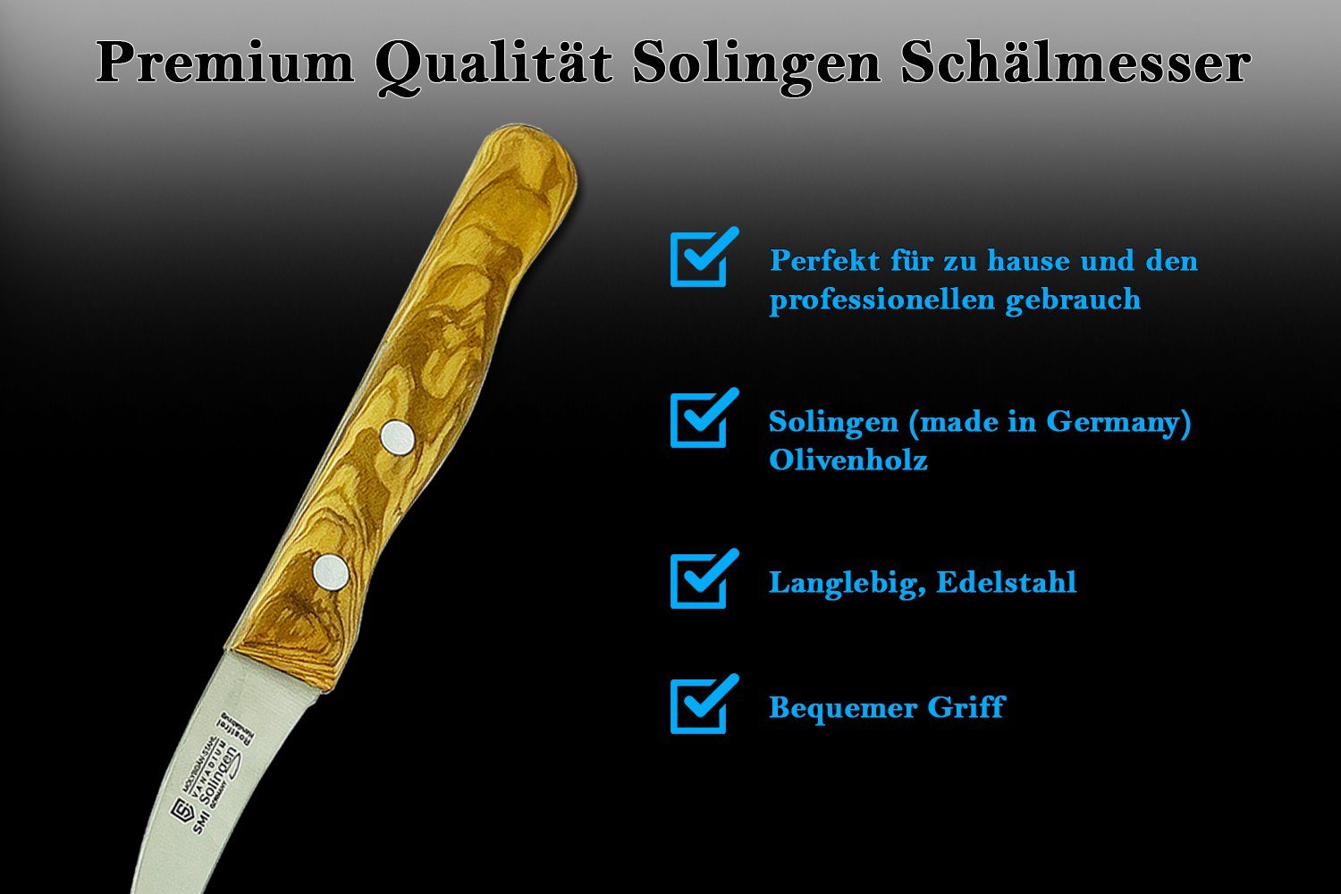SMI Obstmesser Schälmesser gebogen Solingen Gemüsemesser Olivenholz Küchenmesser