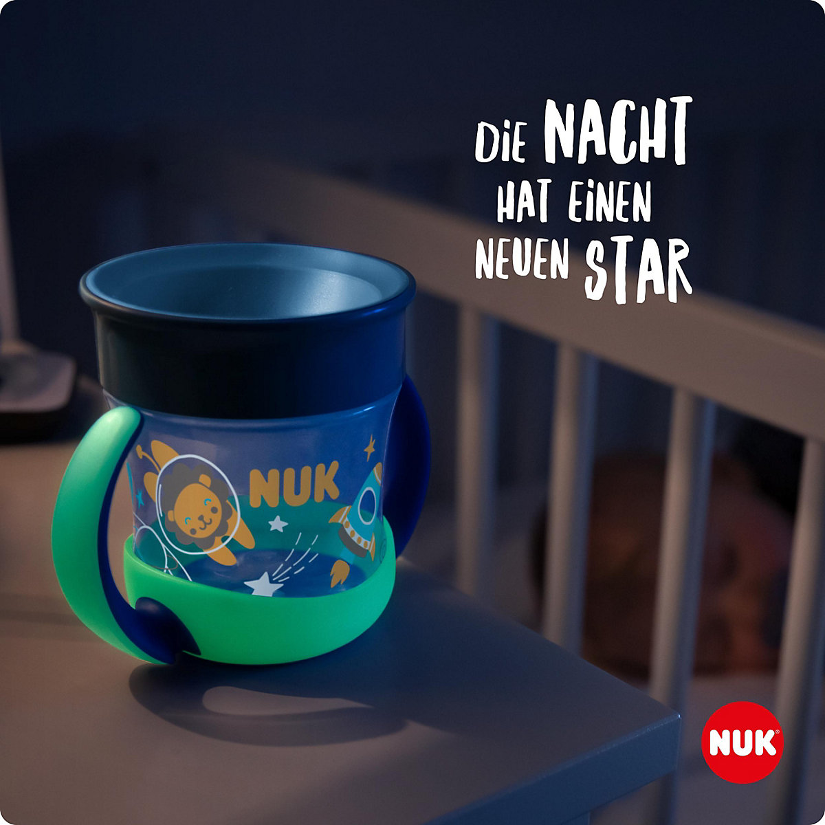 NUK Mini Magic Cup Night, 160ml, einzigartiger Trinkrand, abdichtende Silikonscheibe, ab 6 Monaten, 1 Stück, Blau
