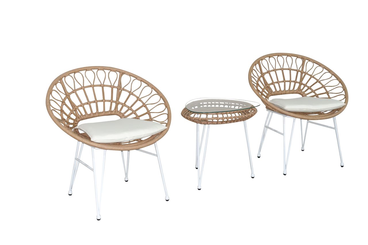 Happy Home Happy Home Casual Set 3 tlg. HGS38-BEI helles Rattan mit Sitzkissen in beige