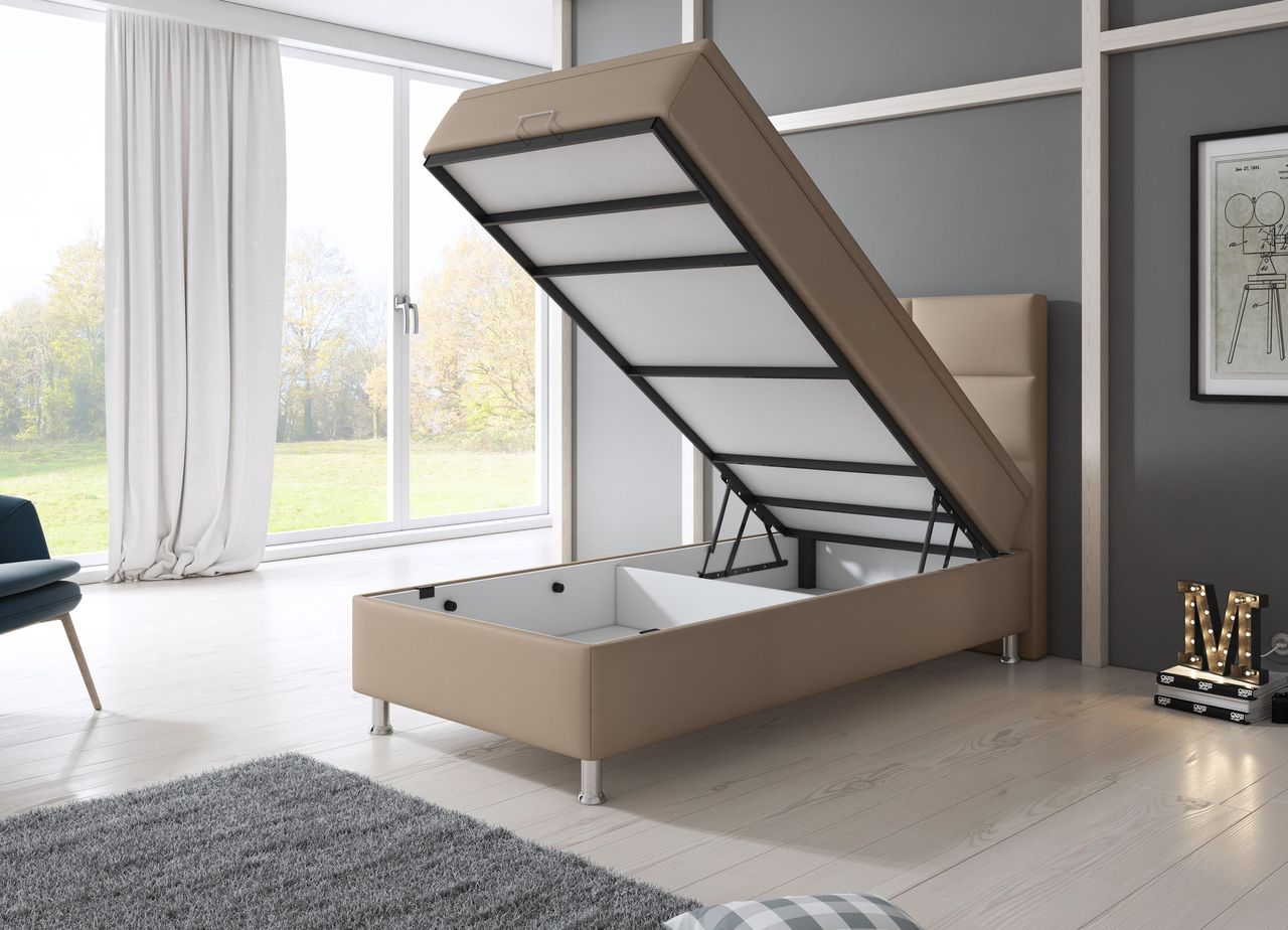IHG Boxspringbett Miami mit Bettkasten 90x200 cm Kunstleder Muddy